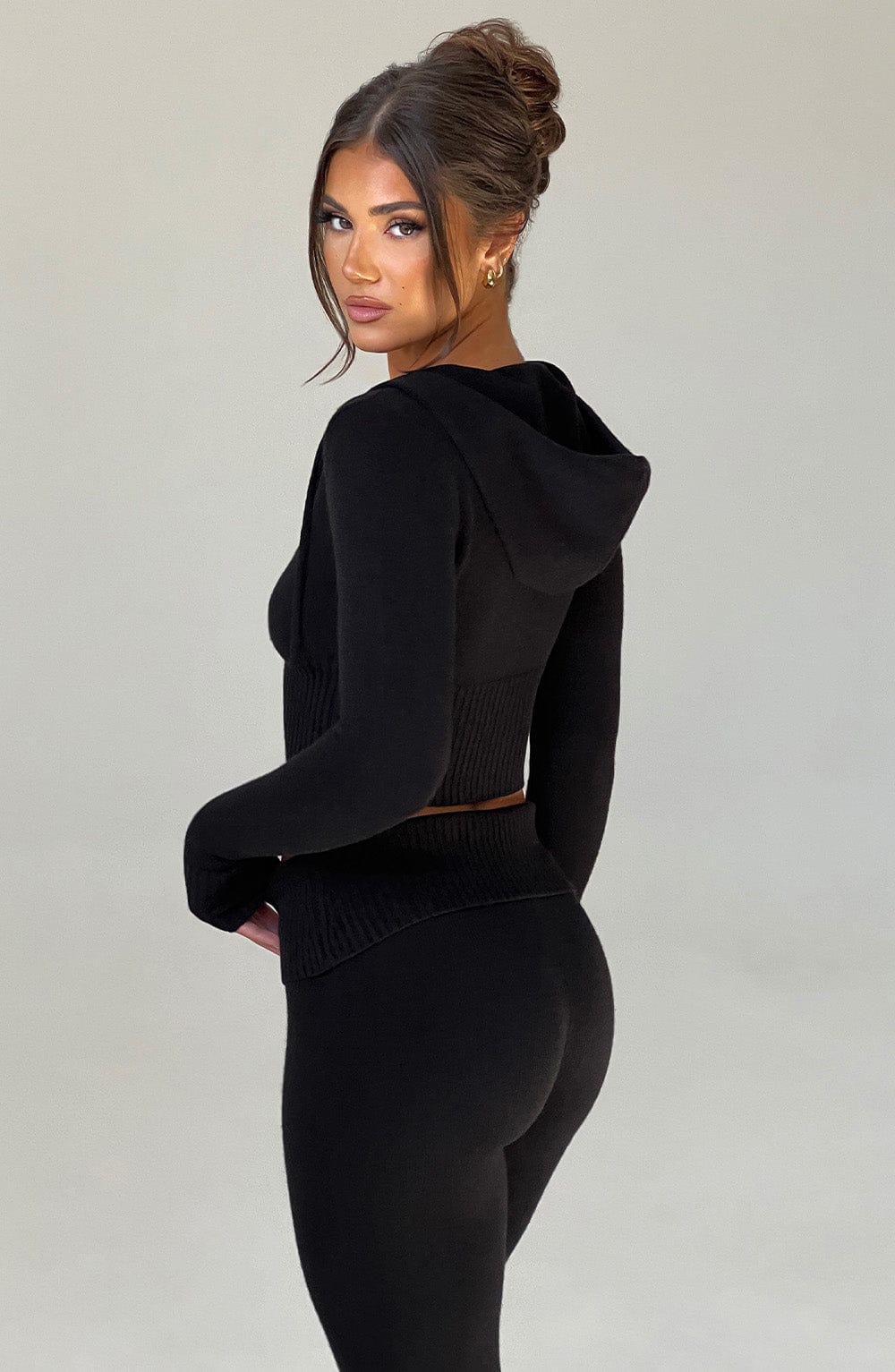 Portia Örme Kapüşonlu Sweatshirt - Siyah