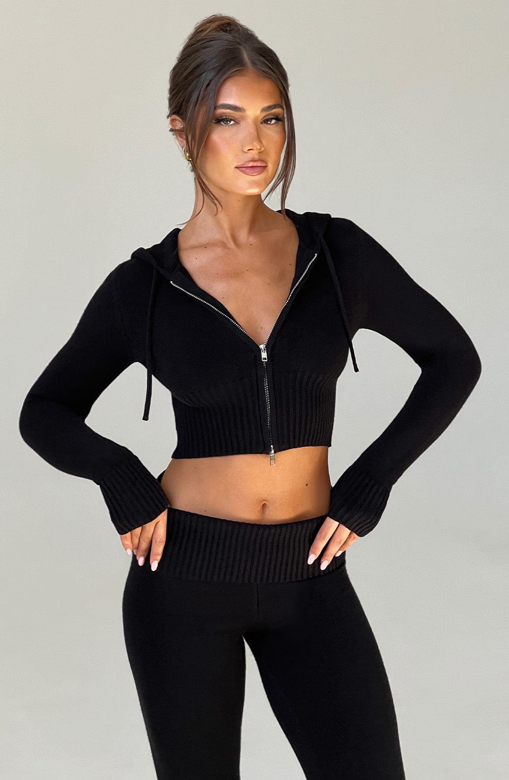 Portia Örme Kapüşonlu Sweatshirt - Siyah