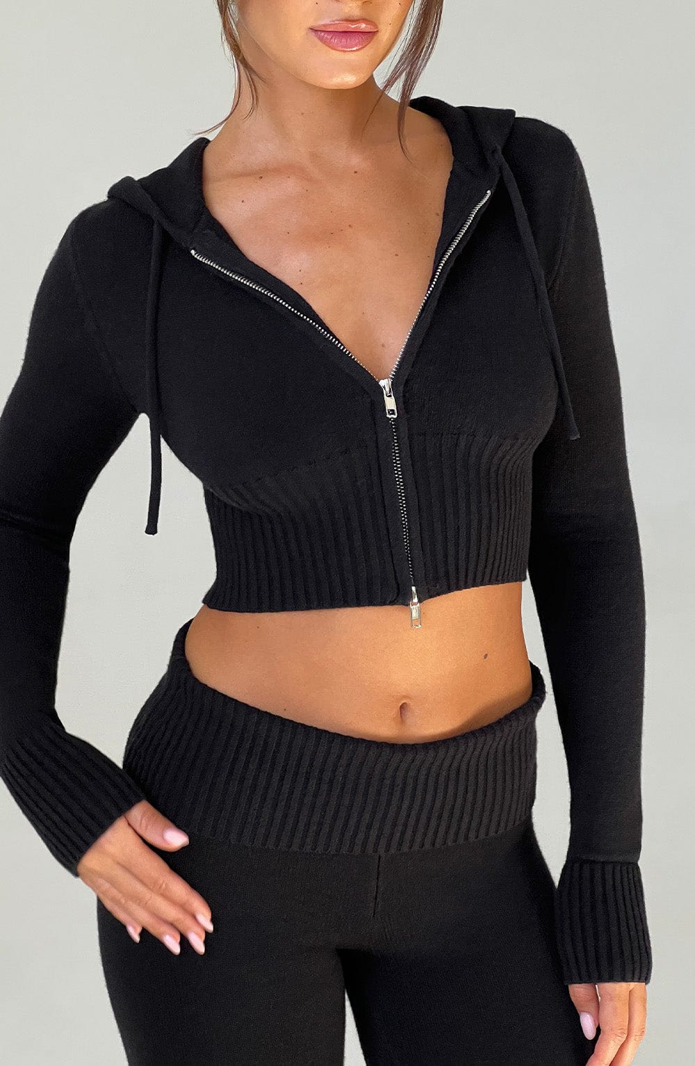 Portia Örme Kapüşonlu Sweatshirt - Siyah