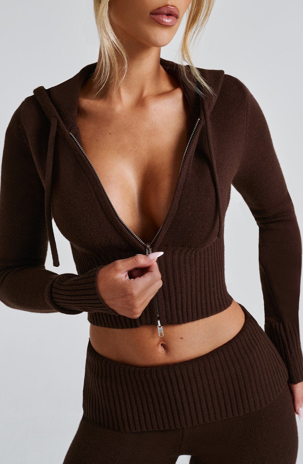 Portia Örme Kapüşonlu Sweatshirt - Çikolata