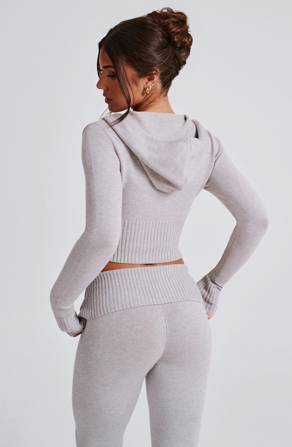 Portia Örme Kapüşonlu Sweatshirt - Açık Gri Melanj