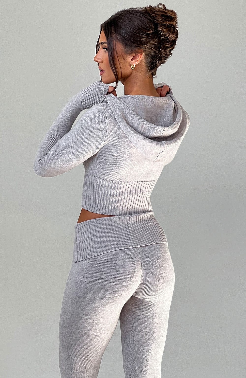 Portia Örme Kapüşonlu Sweatshirt - Açık Gri Melanj