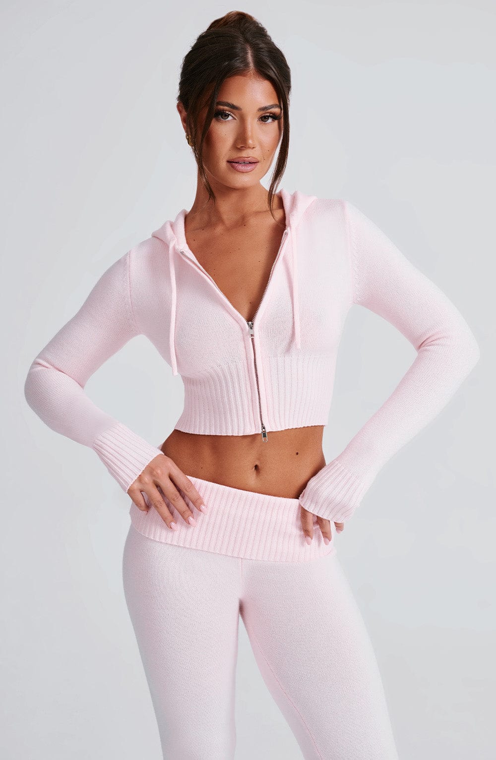 Portia Örme Kapüşonlu Sweatshirt - Pembe