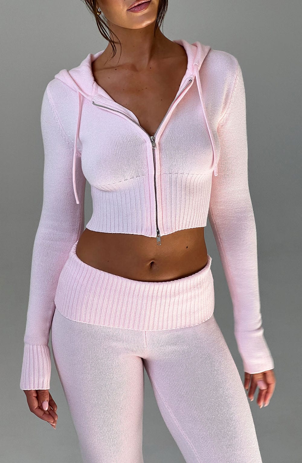 Portia Örme Kapüşonlu Sweatshirt - Pembe