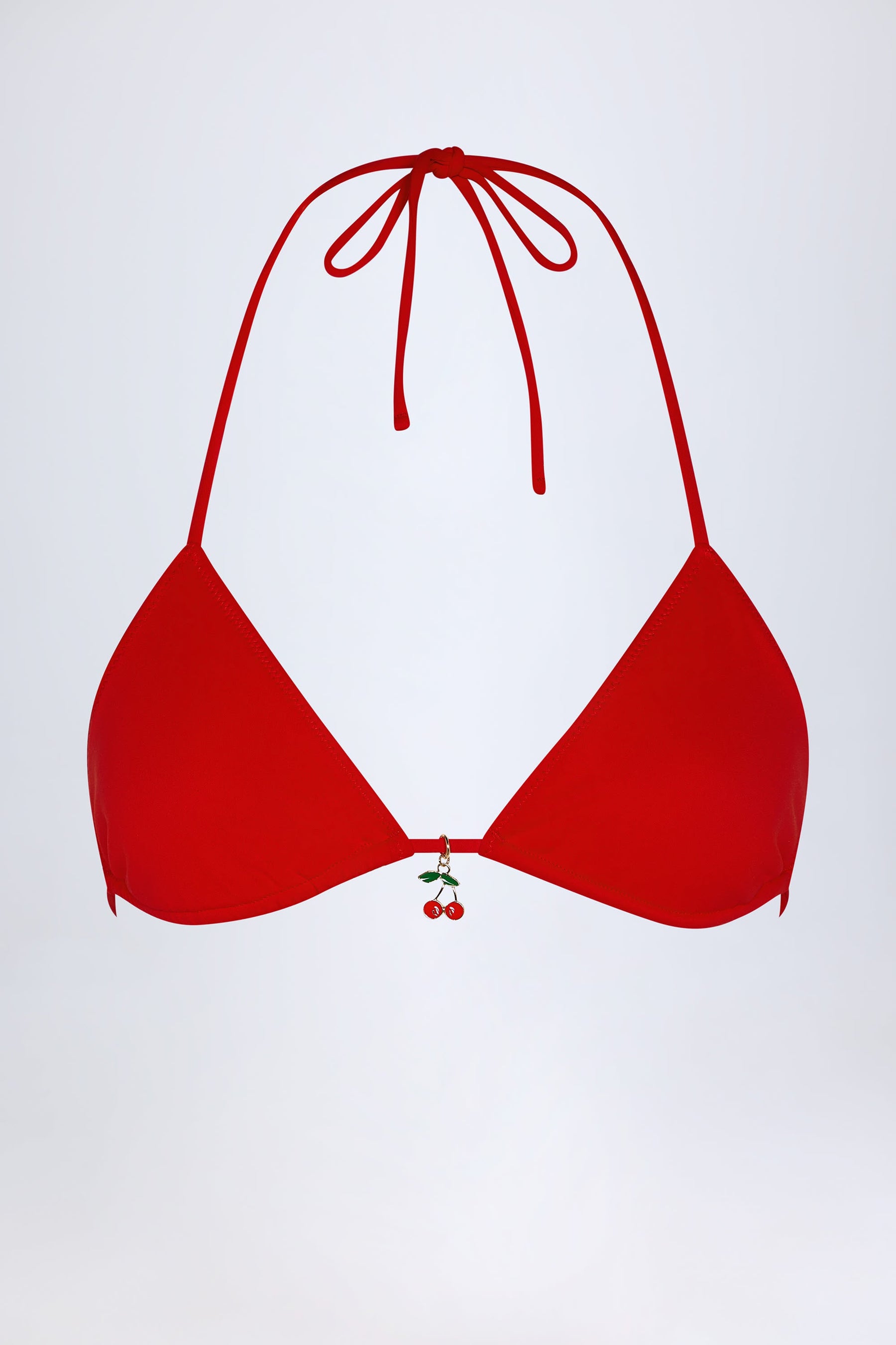 Ateş Kırmızısı Renkte, Üçgen Şekilli, Süslemeli Detaylı Bikini Üstü
