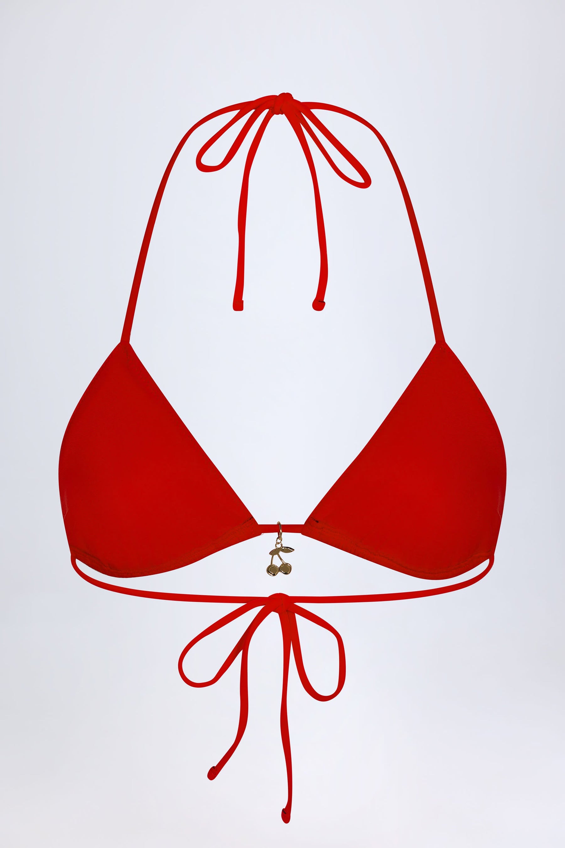 Ateş Kırmızısı Renkte, Üçgen Şekilli, Süslemeli Detaylı Bikini Üstü