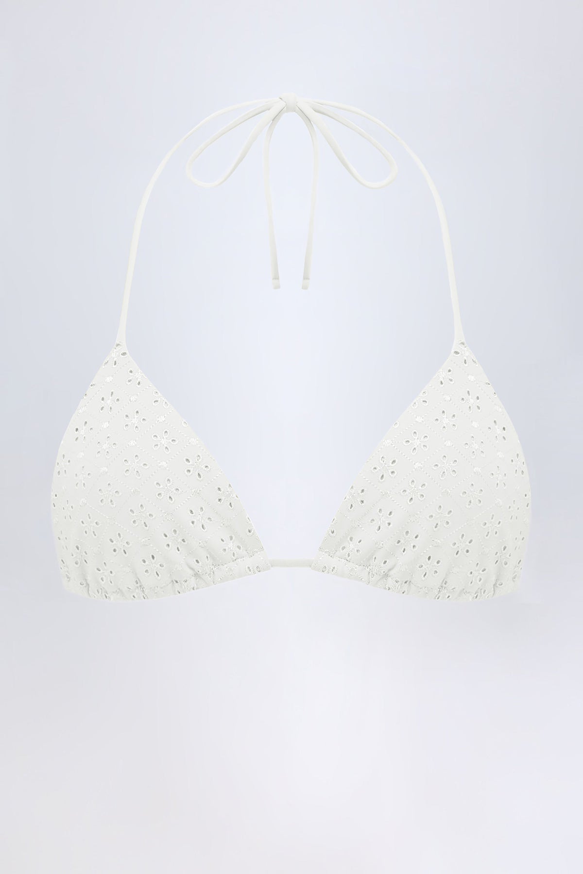 Broderie Anglaise Üçgen Bikini Üstü, Beyaz