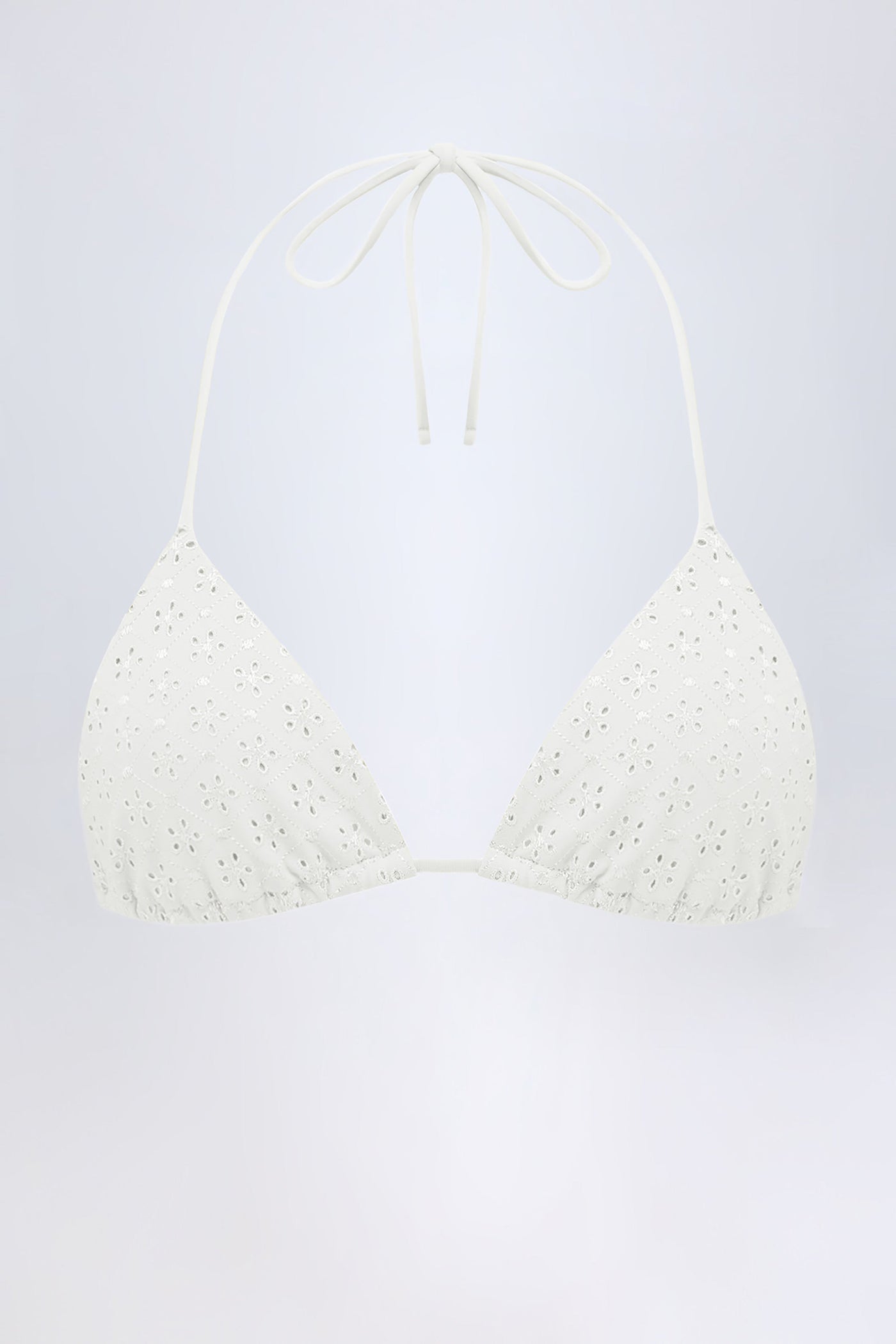 Broderie Anglaise Üçgen Bikini Üstü, Beyaz