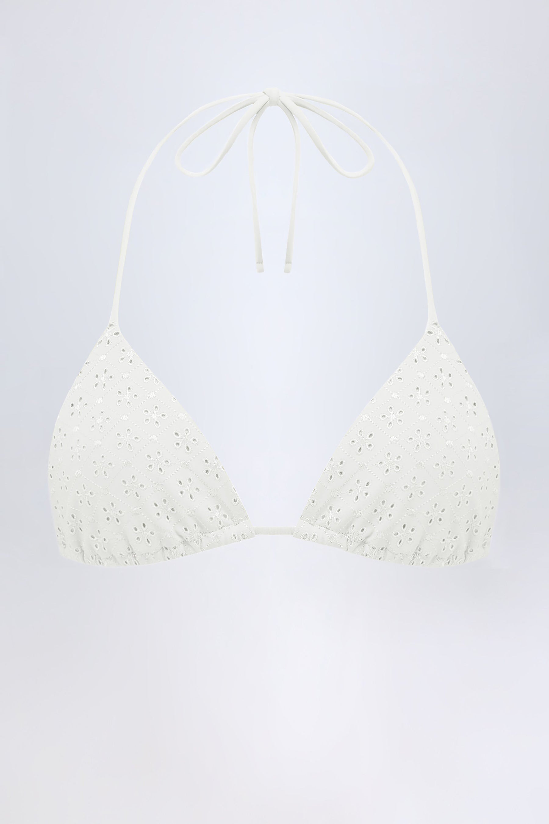 Broderie Anglaise Üçgen Bikini Üstü, Beyaz
