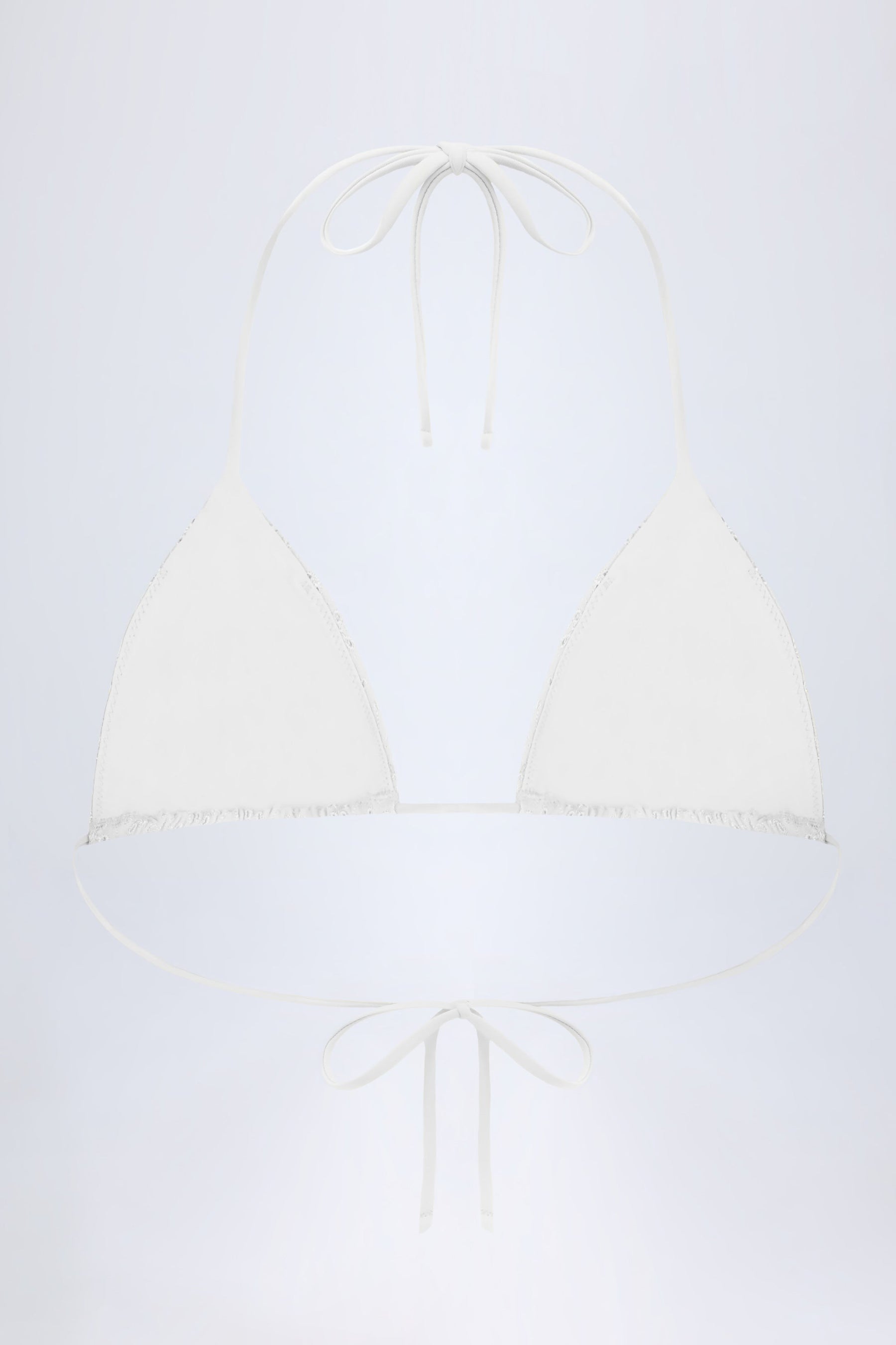 Broderie Anglaise Üçgen Bikini Üstü, Beyaz