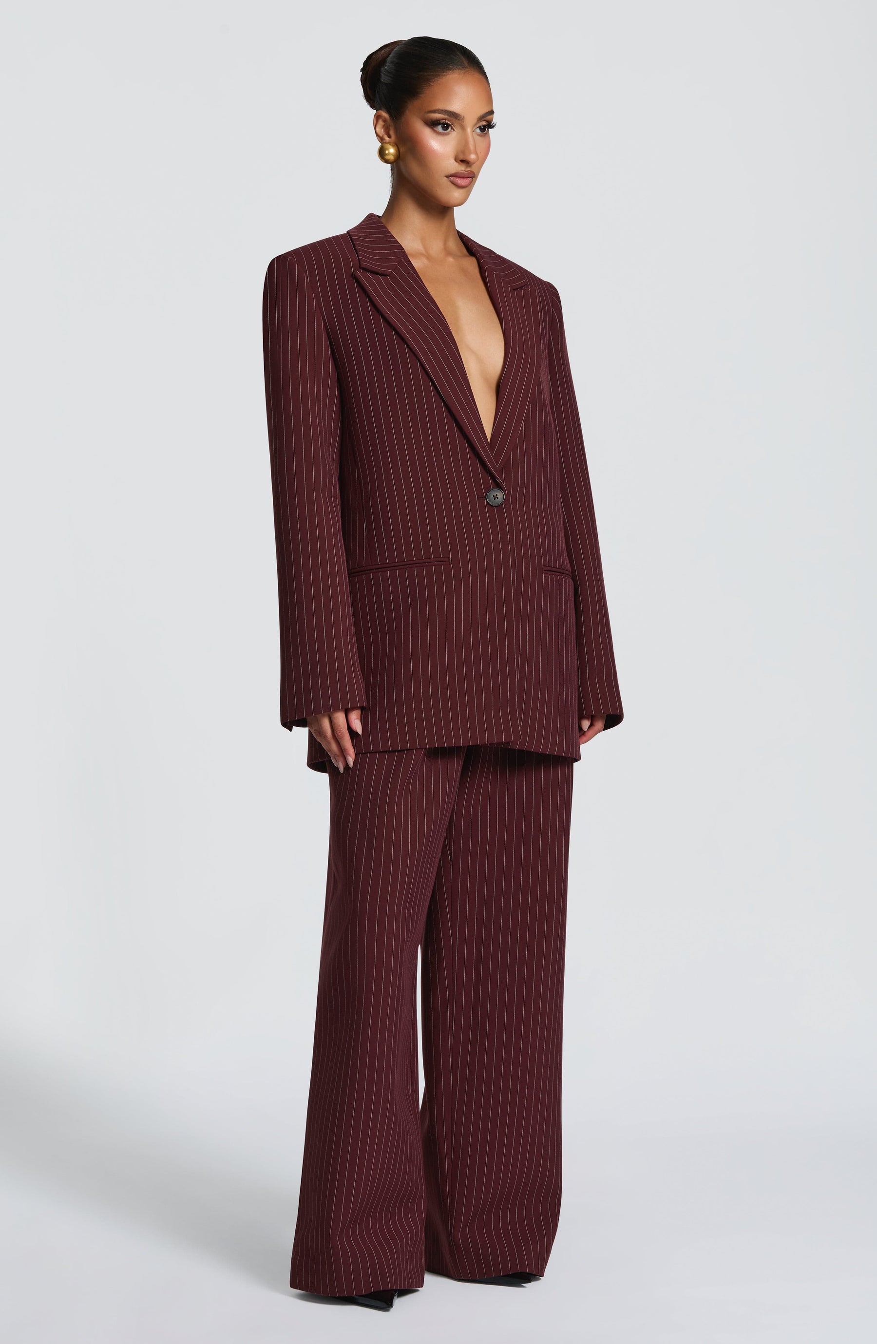 Reece Blazer - Bordo İnce Çizgili