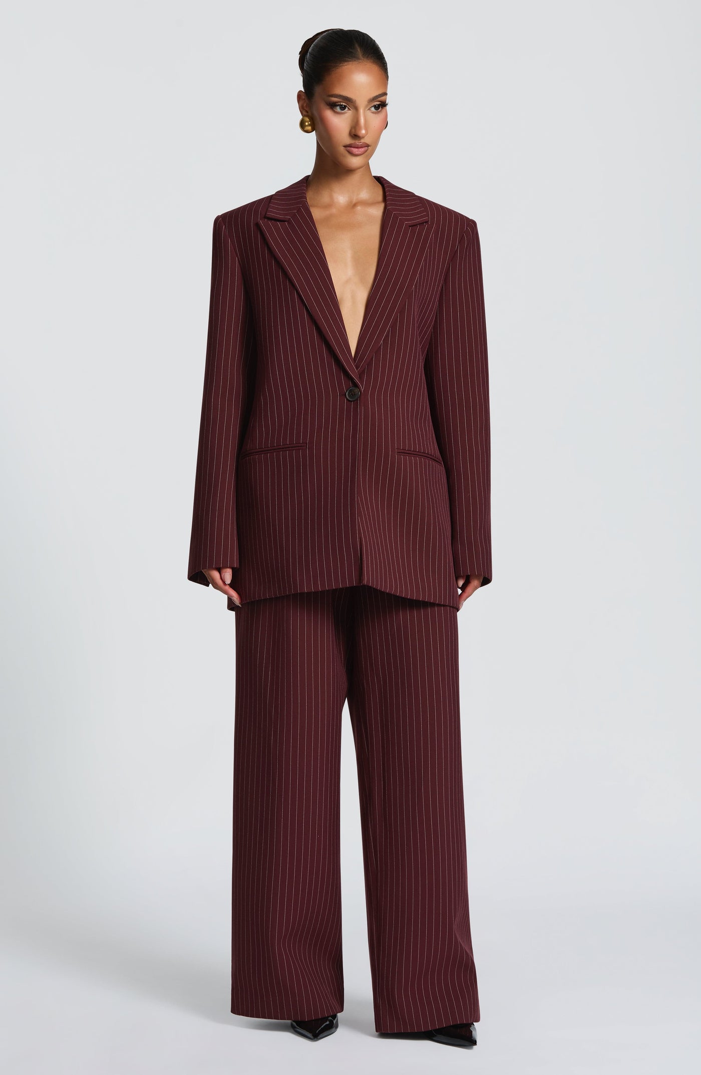 Reece Blazer - Bordo İnce Çizgili