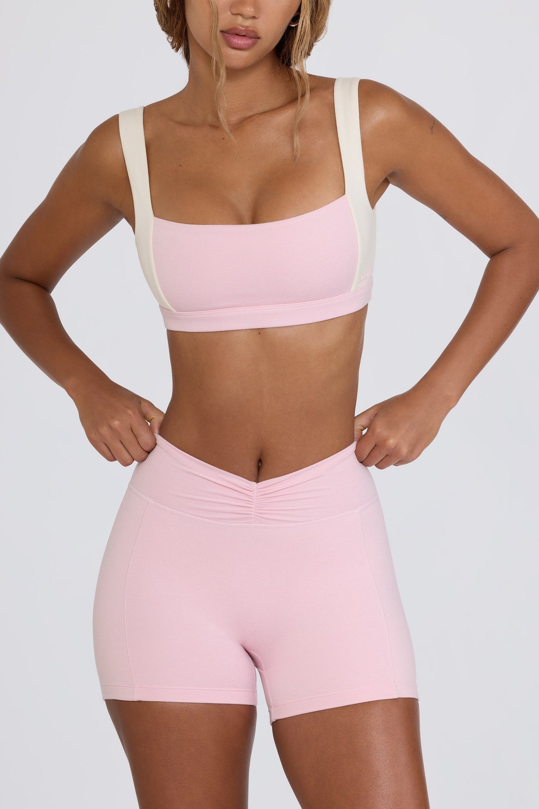 Soluk Pembe Marl Dantelli Mini Şort