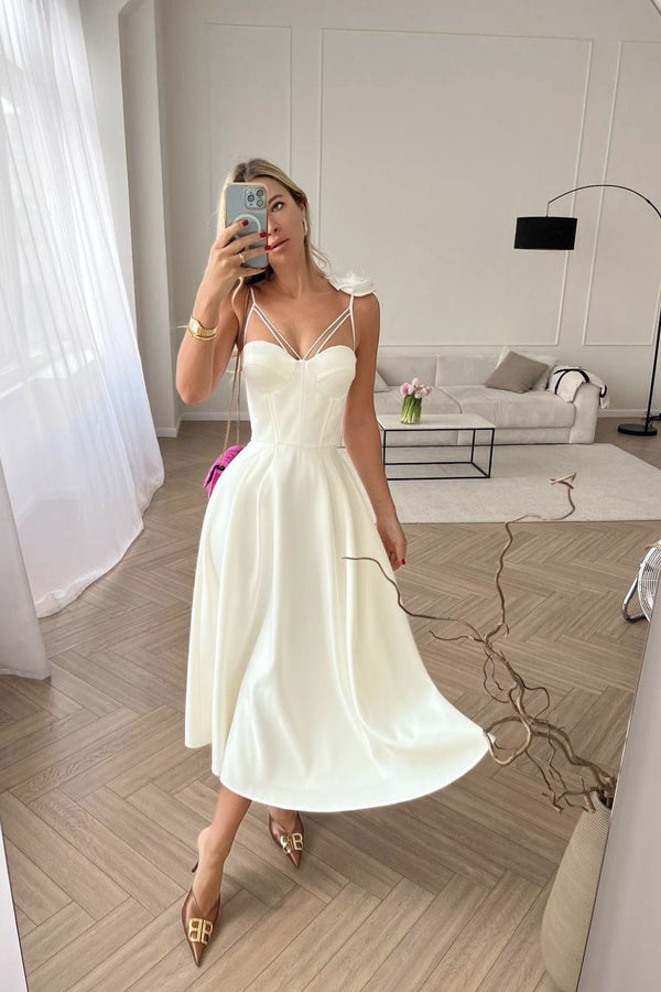 Gül Detaylı Çan Korse Midi Elbise