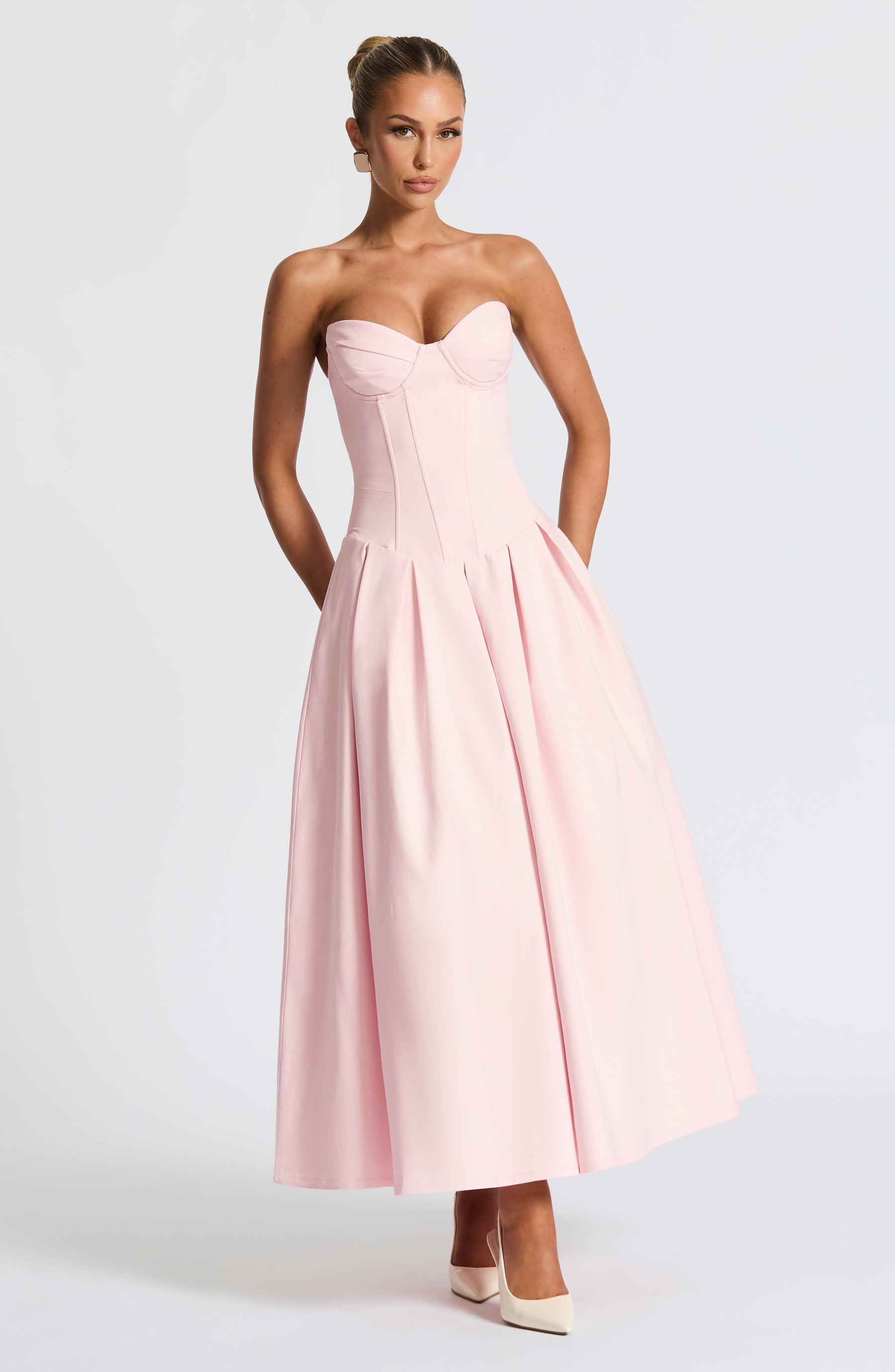 Salma Midi Elbise - Pudra Pembesi