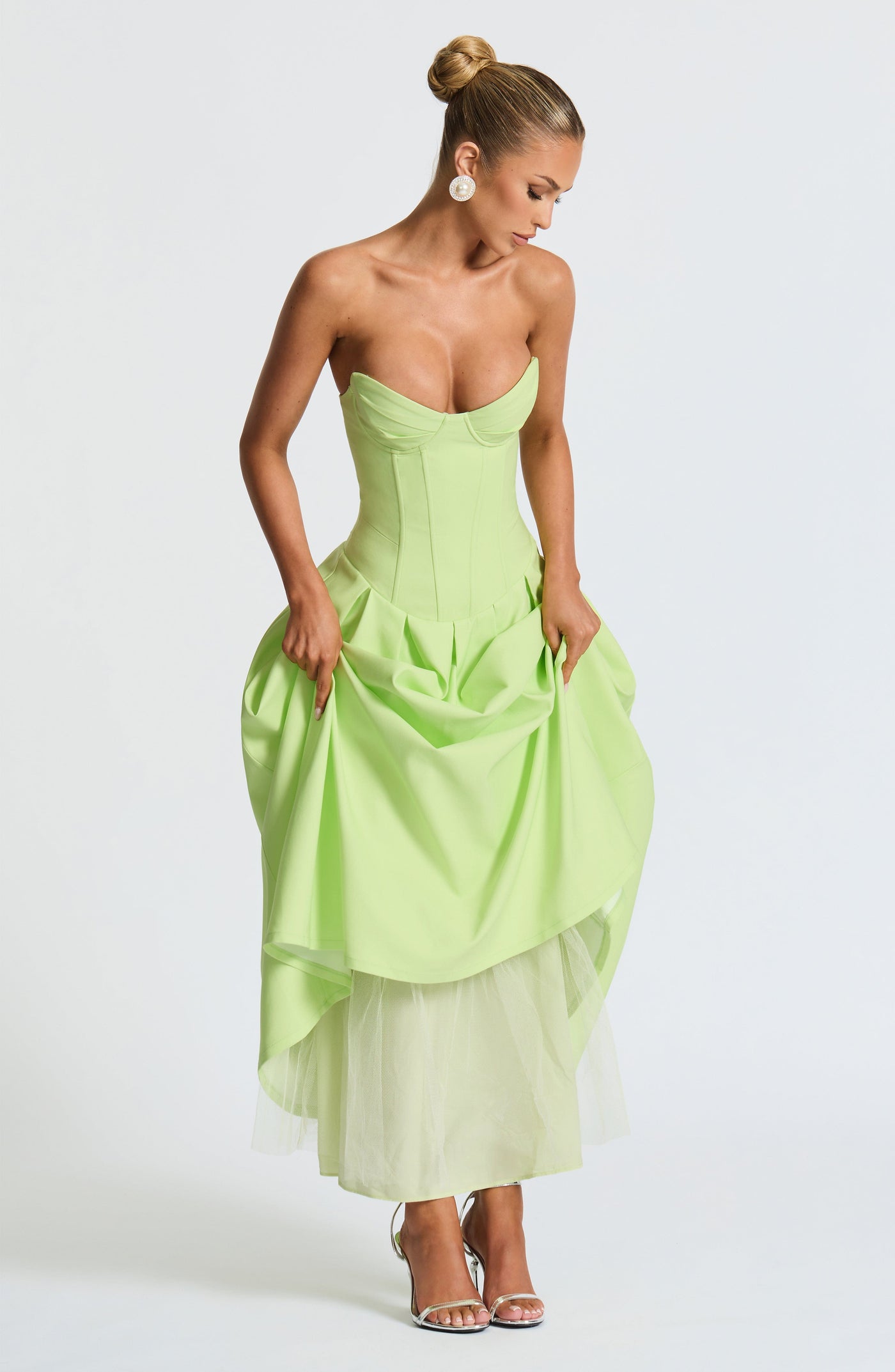 Salma Midi Elbise - Limon Yeşili