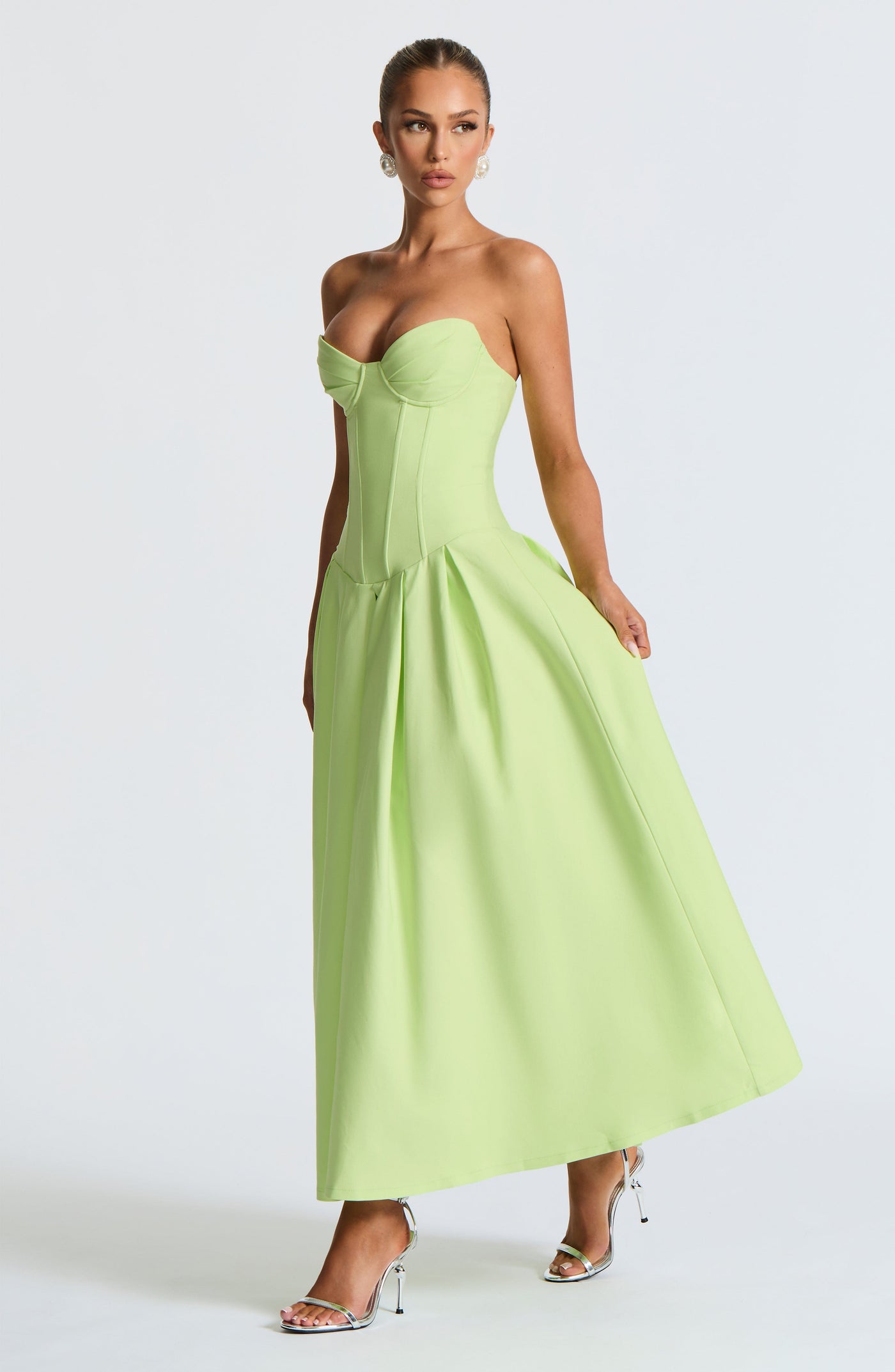 Salma Midi Elbise - Limon Yeşili