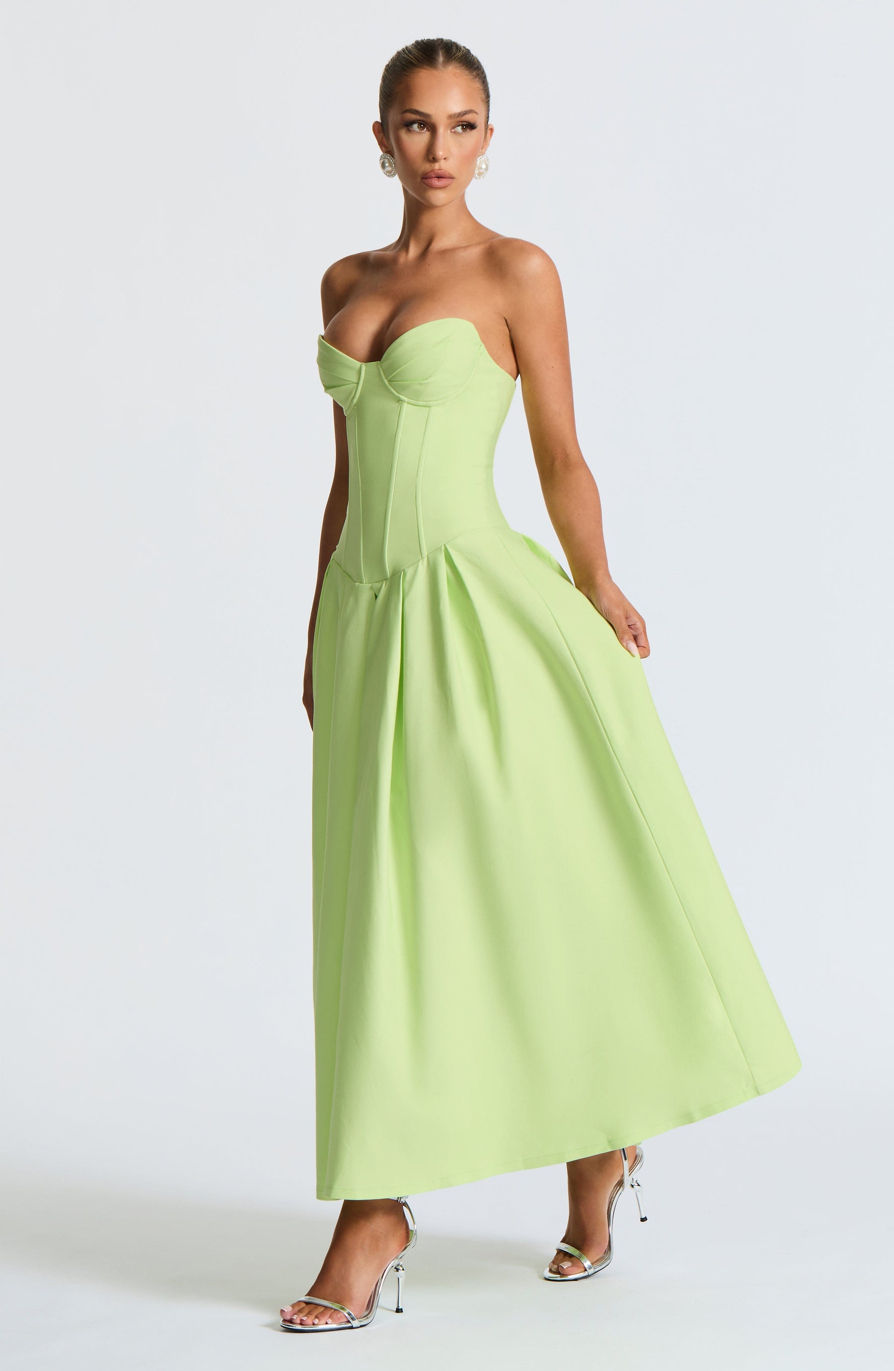 Salma Midi Elbise - Limon Yeşili