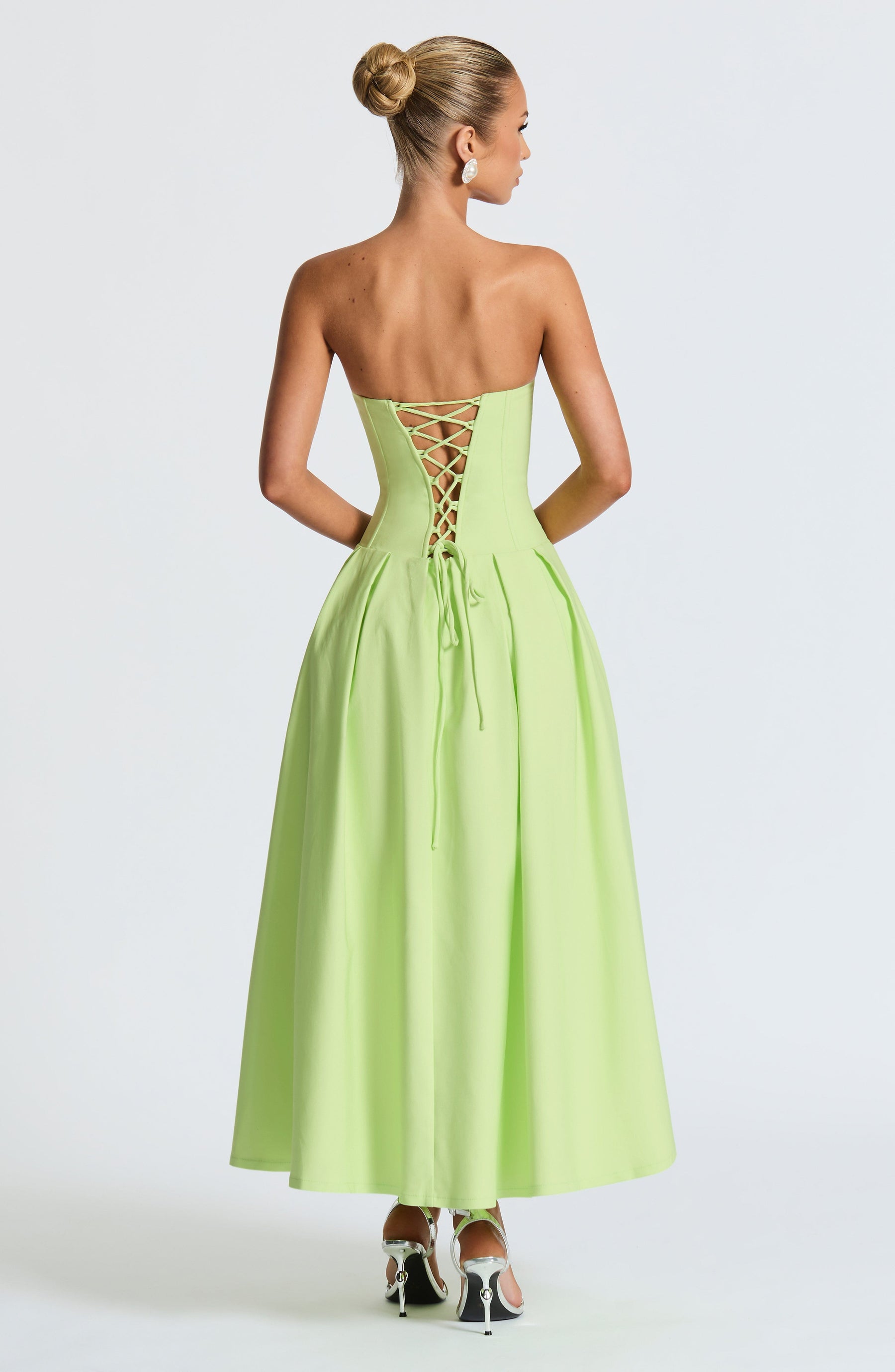 Salma Midi Elbise - Limon Yeşili