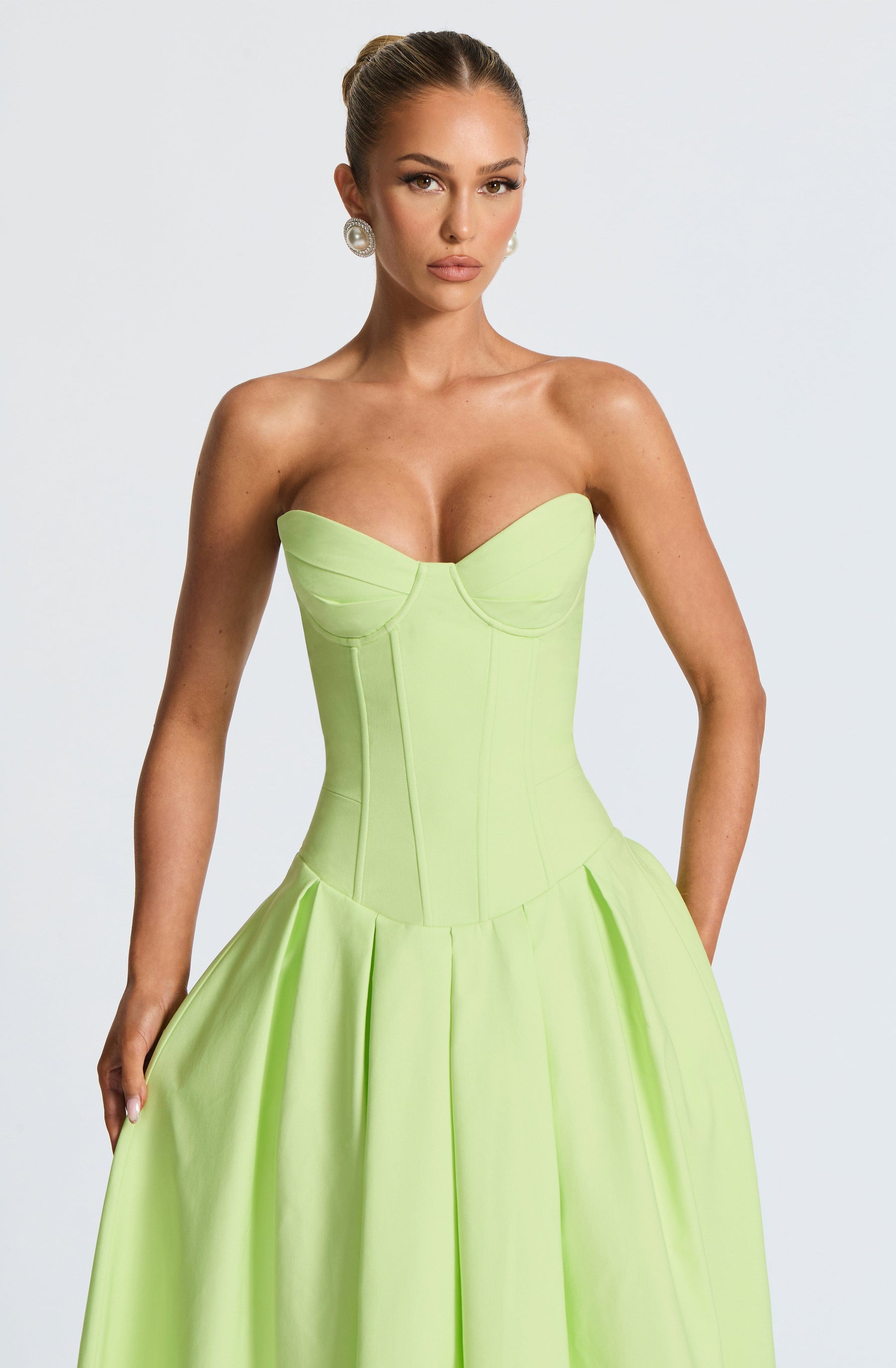 Salma Midi Elbise - Limon Yeşili