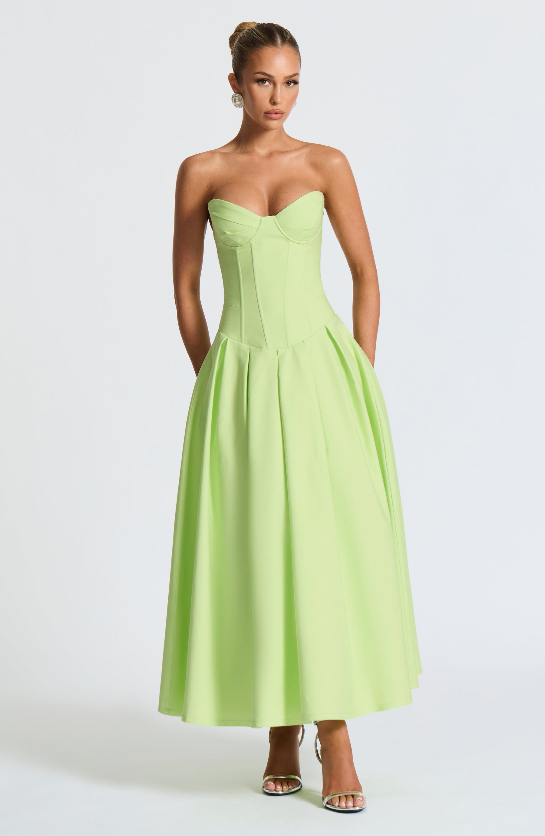 Salma Midi Elbise - Limon Yeşili