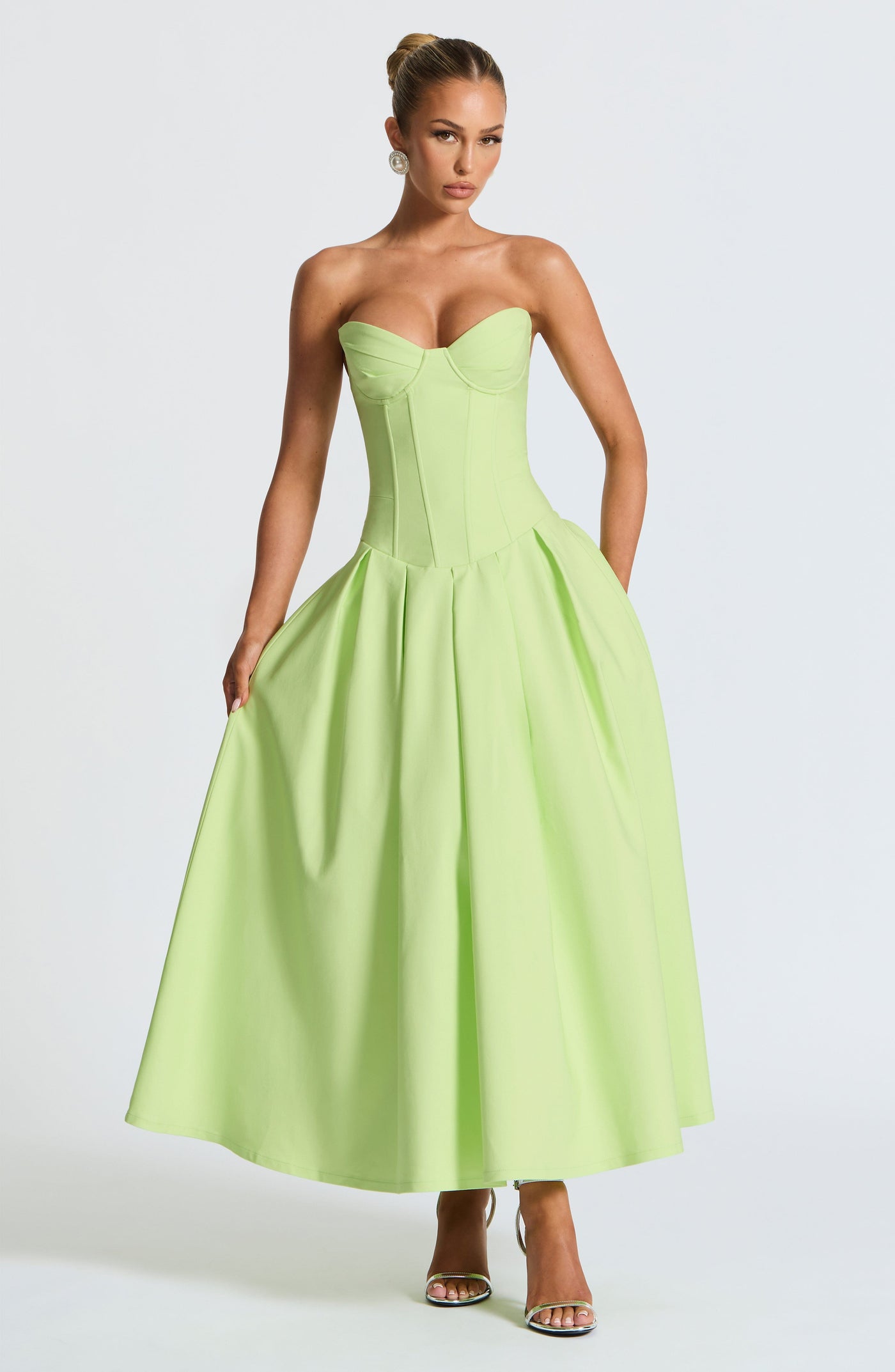 Salma Midi Elbise - Limon Yeşili