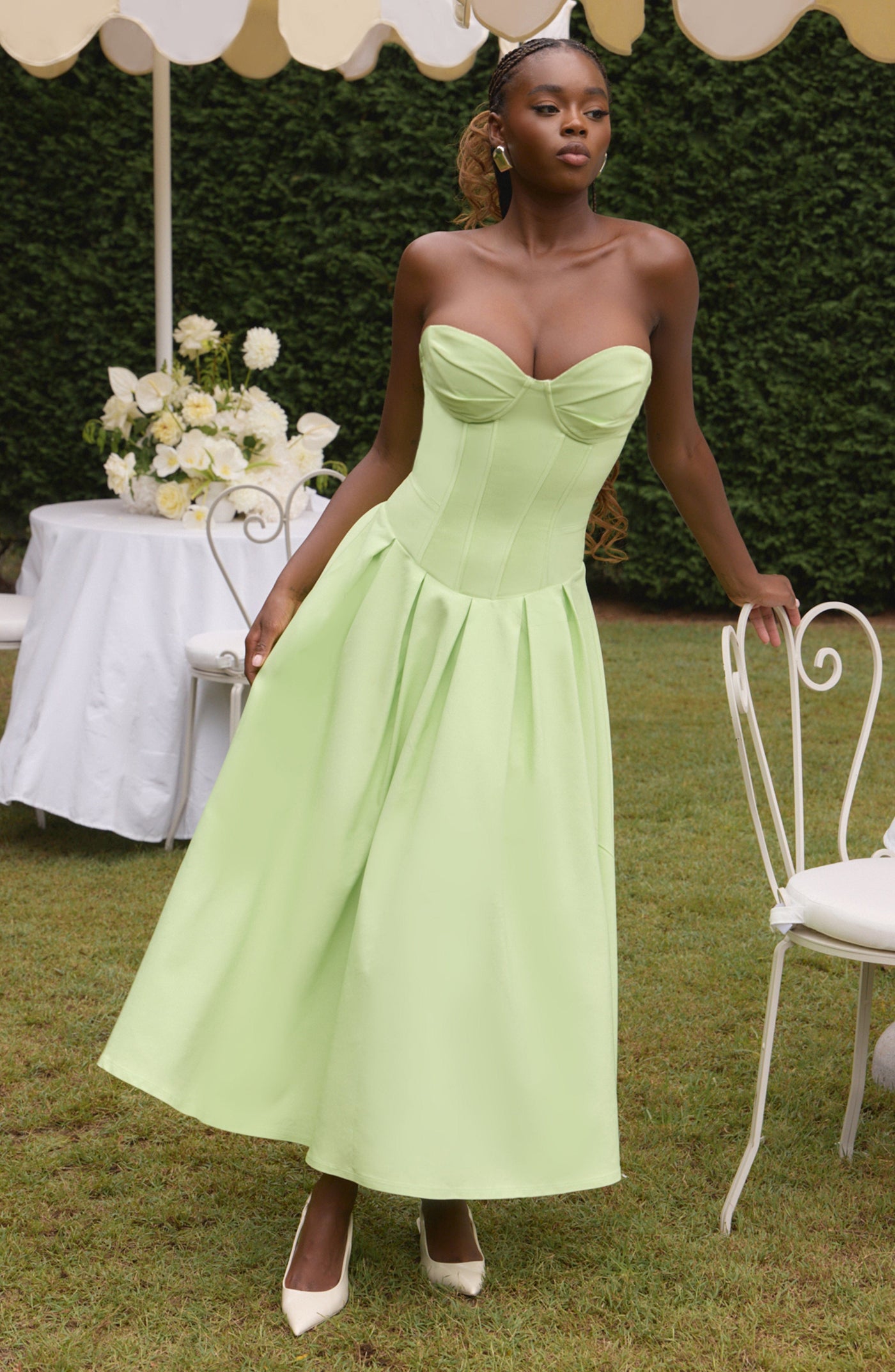 Salma Midi Elbise - Limon Yeşili
