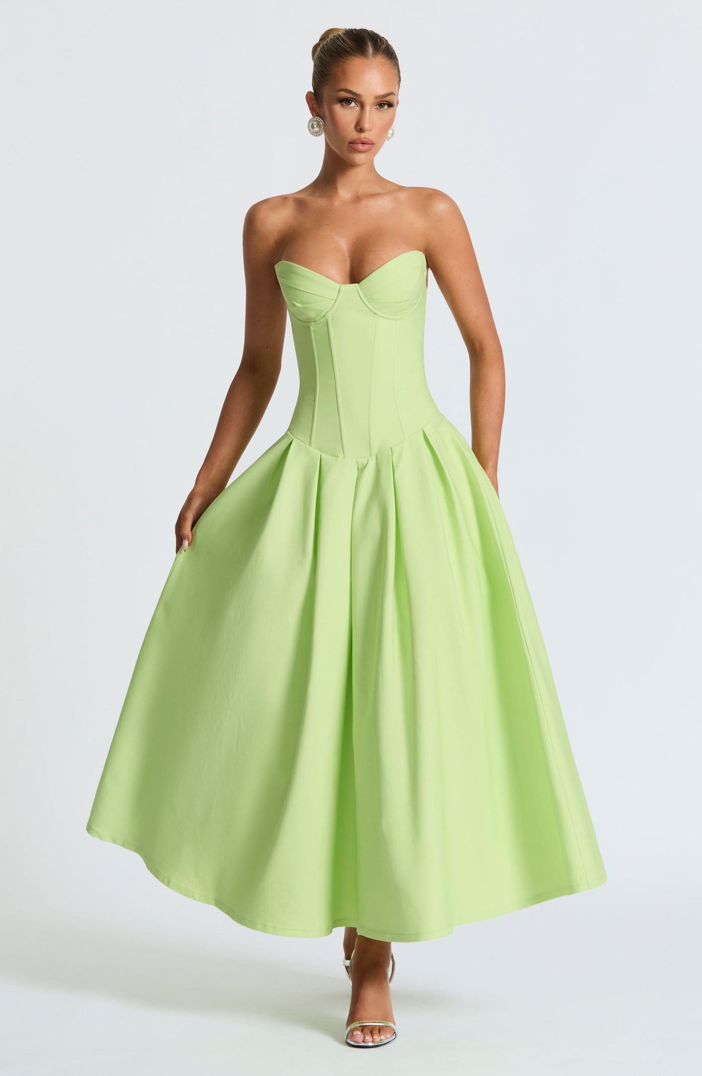 Salma Midi Elbise - Limon Yeşili