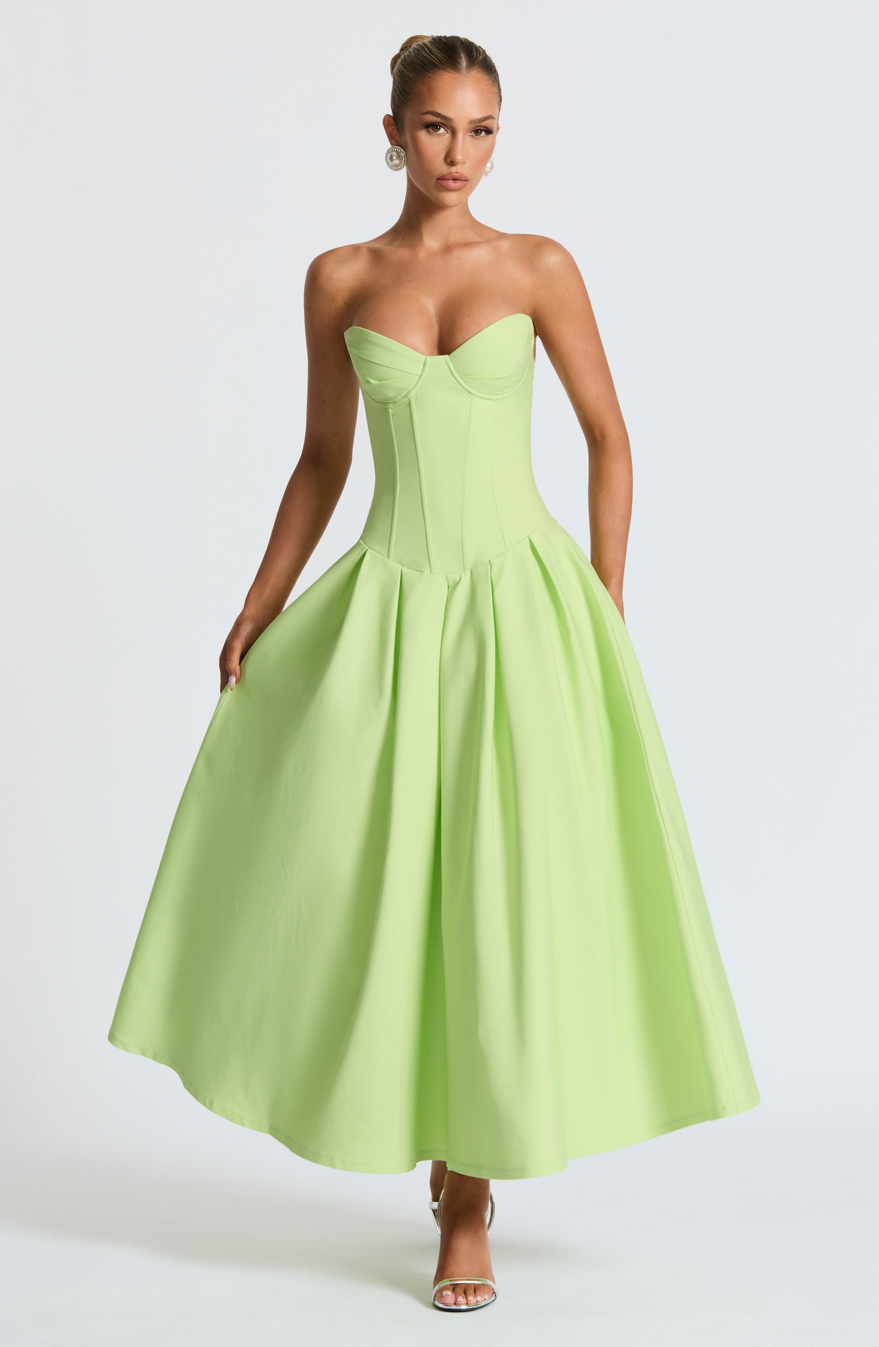 Salma Midi Elbise - Limon Yeşili