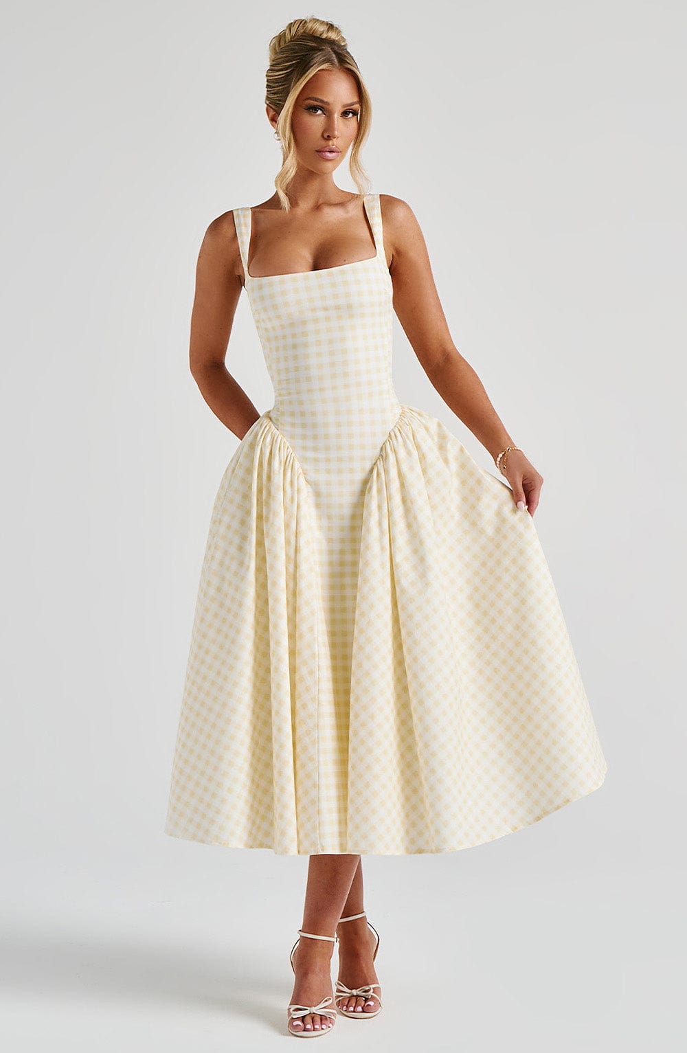 Sherrie Midi Elbise - Limonlu Ekose