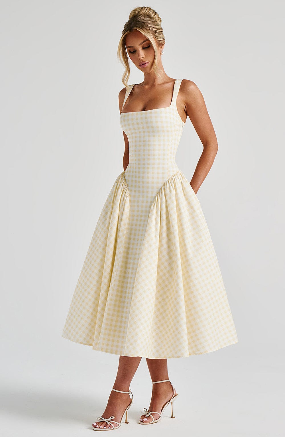 Sherrie Midi Elbise - Limonlu Ekose