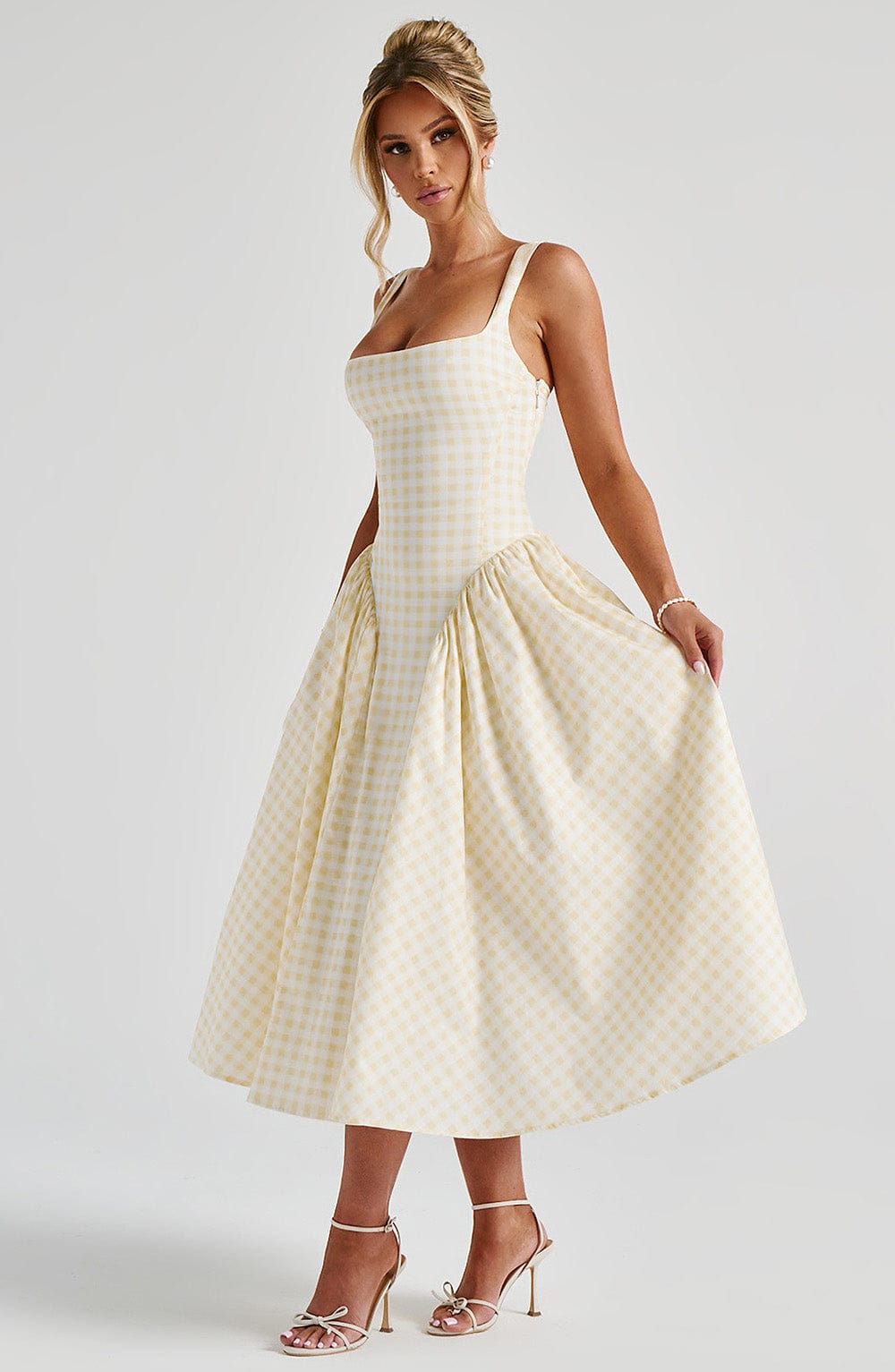 Sherrie Midi Elbise - Limonlu Ekose