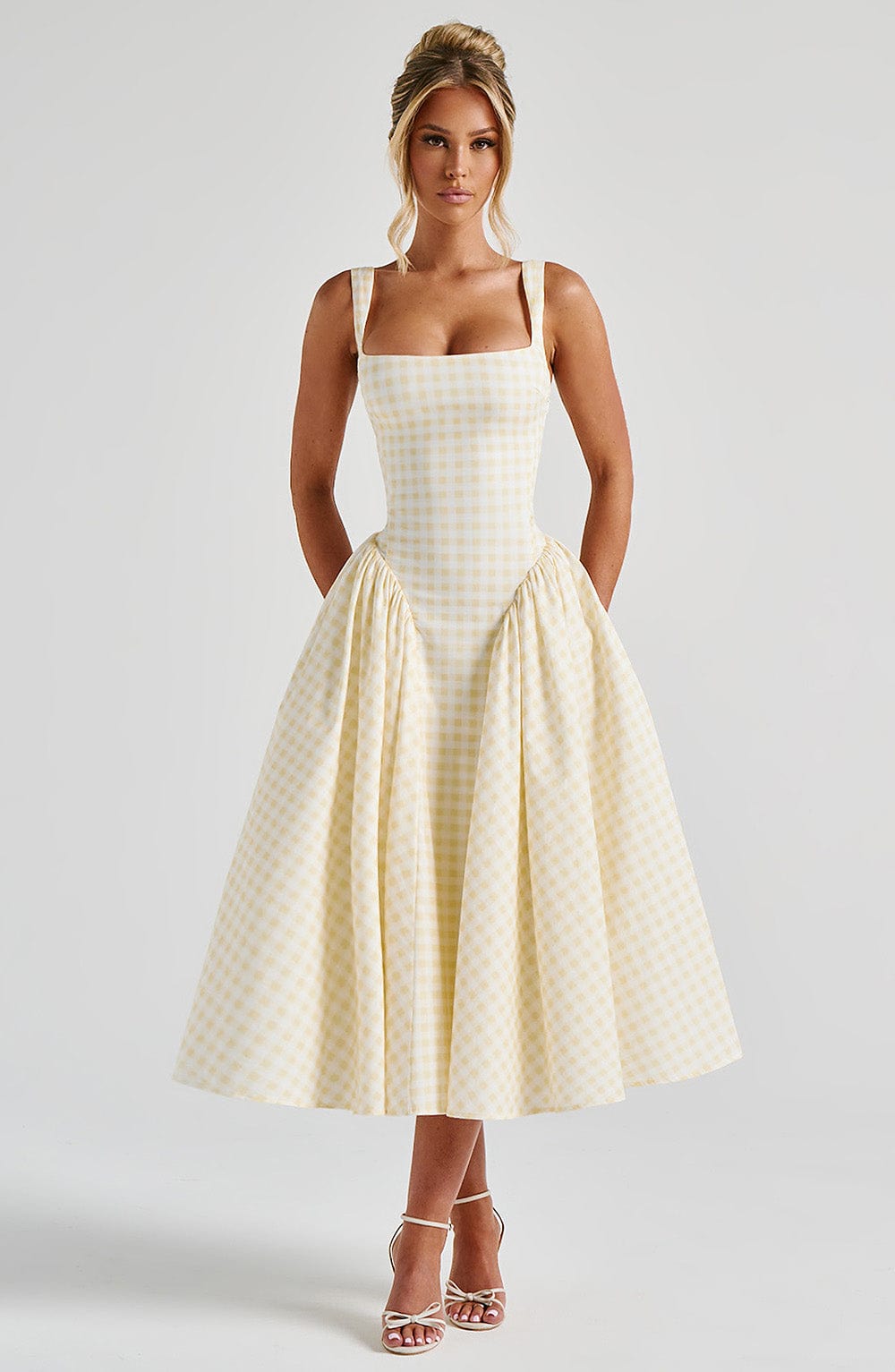 Sherrie Midi Elbise - Limonlu Ekose