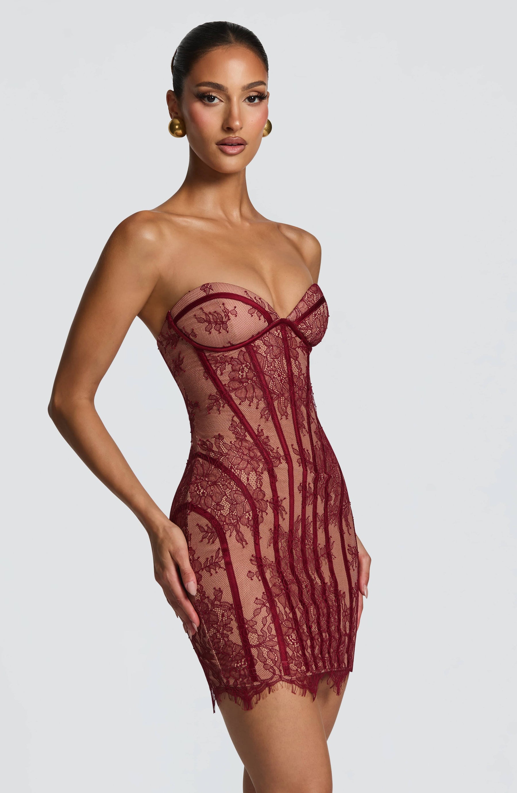 Sian Mini Elbise - Bordo