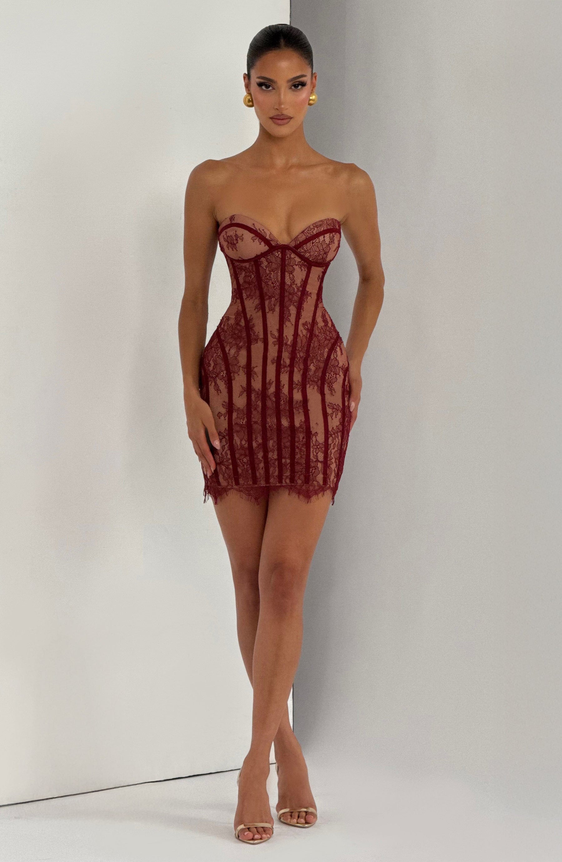 Sian Mini Elbise - Bordo