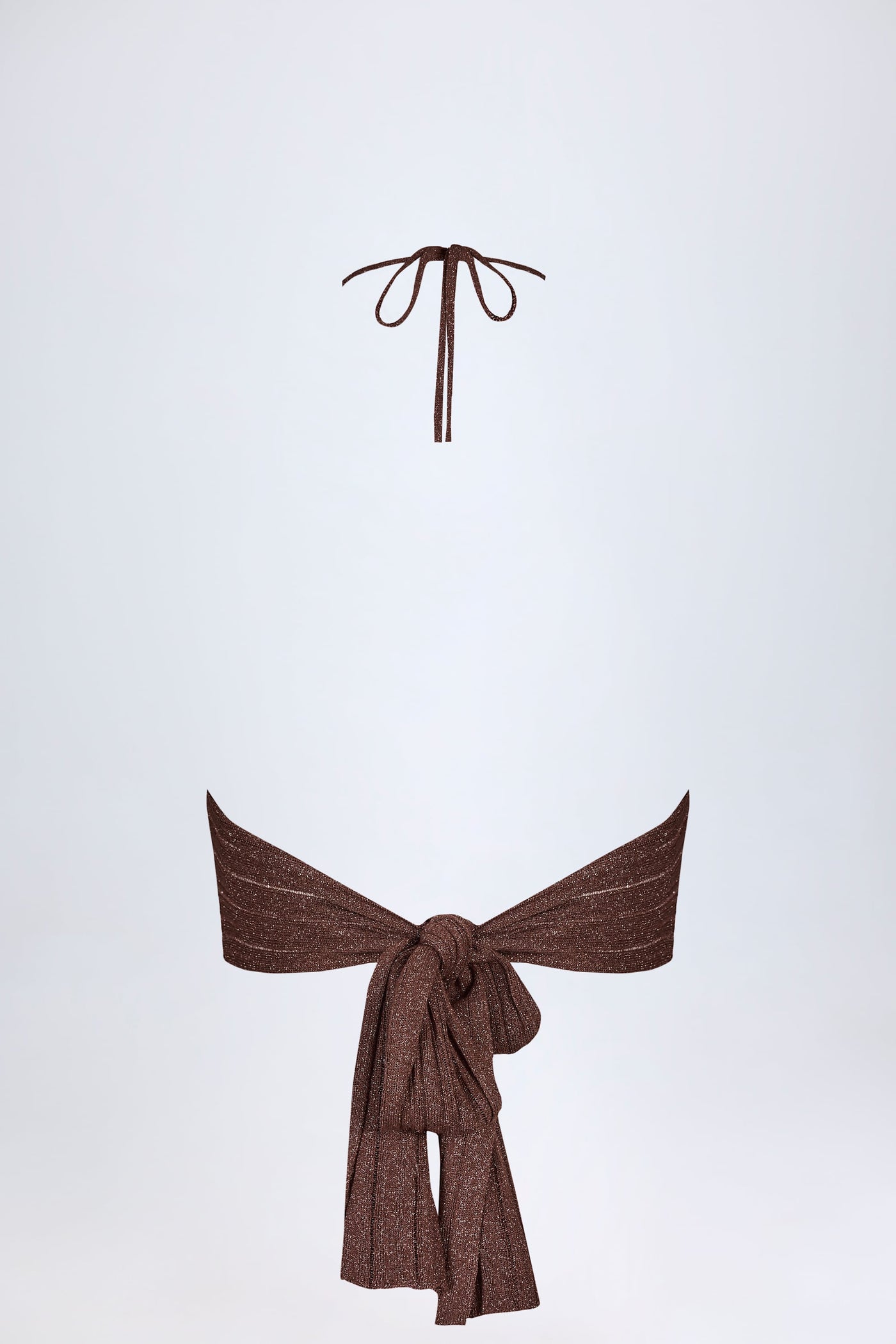 Bronz Renkte Dekolteli Askılı Crop Bluz
