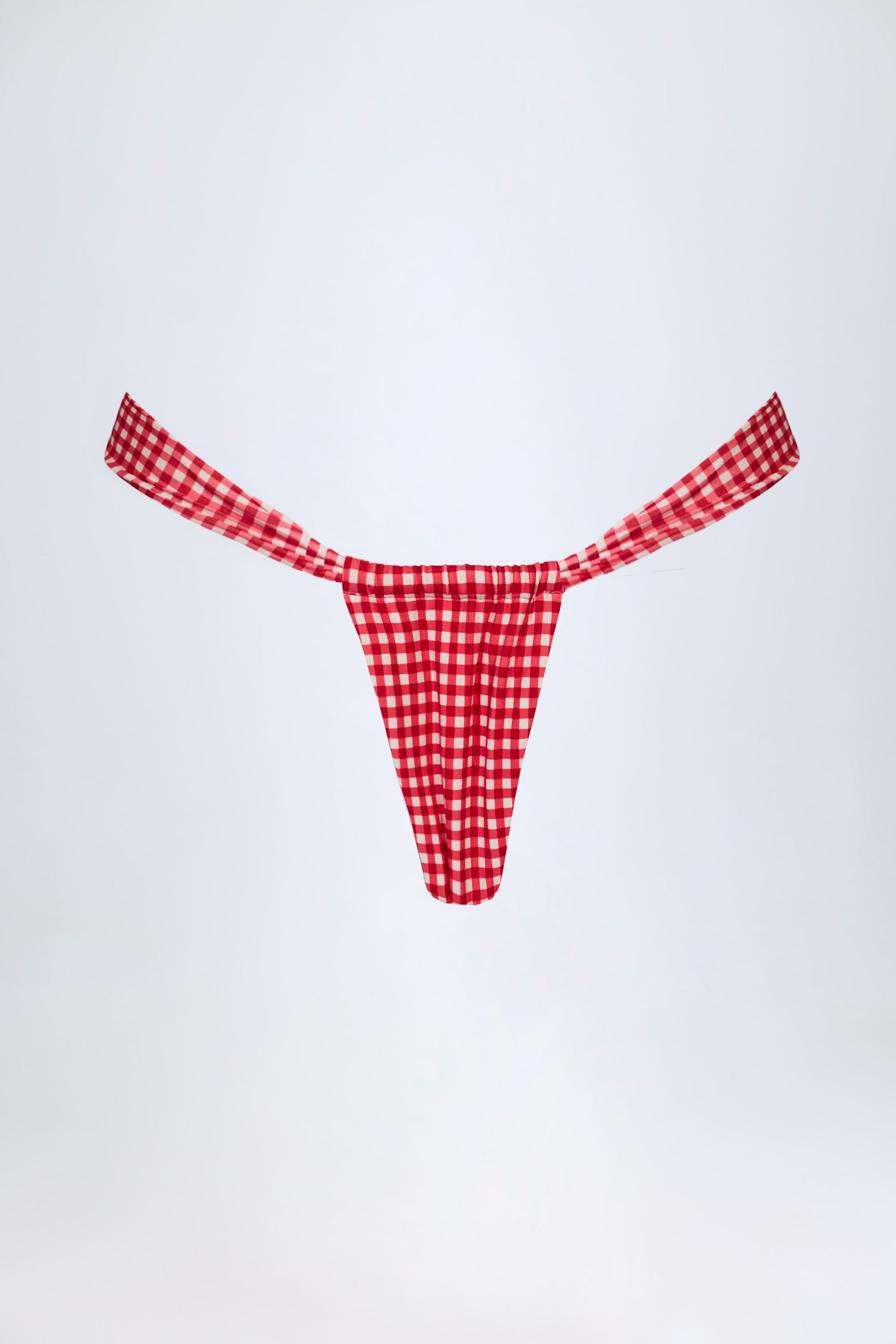 Kırmızı Ekose Desenli Büzgülü Tanga Bikini Altı