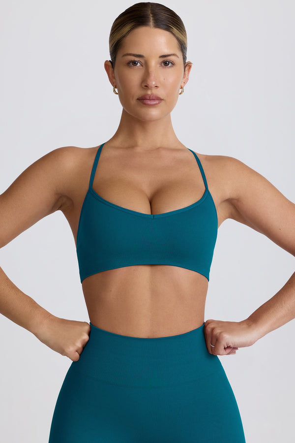 Teal Rengi Super Sculpt Dikişsiz Çapraz Sırtlı Spor Sütyeni