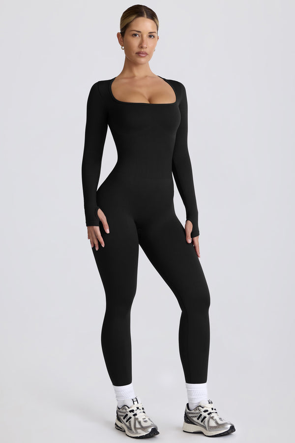 Siyah Super Sculpt Dikişsiz Tam Boy Tulum