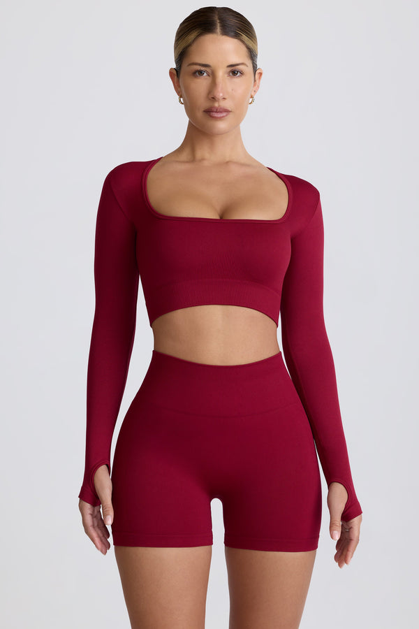 Bordo Super Sculpt Dikişsiz Uzun Kollu Kısa Üst