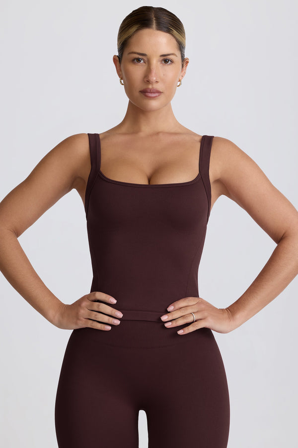 Çikolata Rengi Super Sculpt Dikişsiz Uzun Kollu Atlet