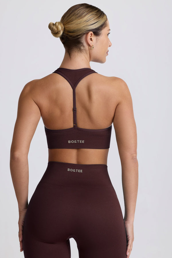 Çikolata Rengi Super Sculpt Dikişsiz T-Sırtlı Spor Sütyeni