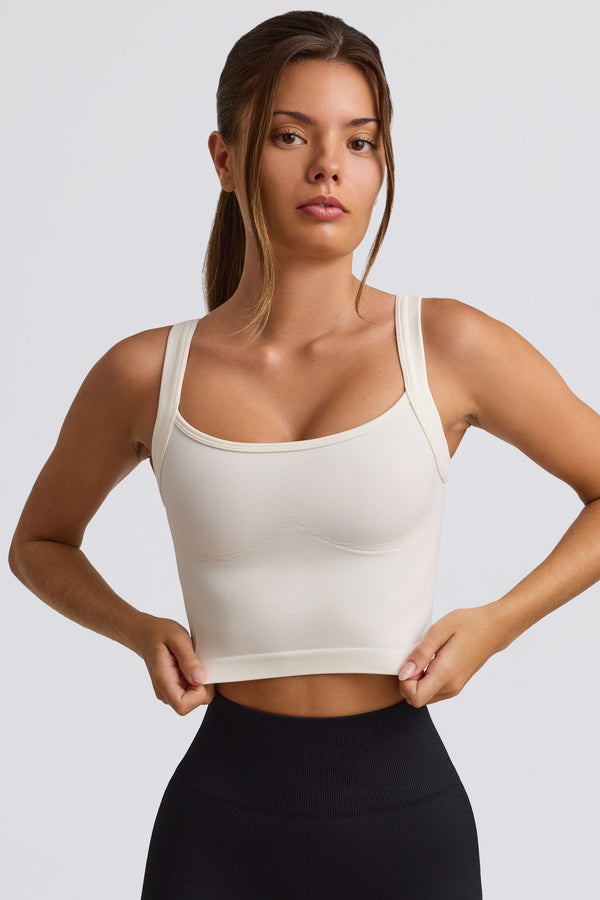 Beyaz Super Sculpt Dikişsiz Uzun Çizgili Atlet
