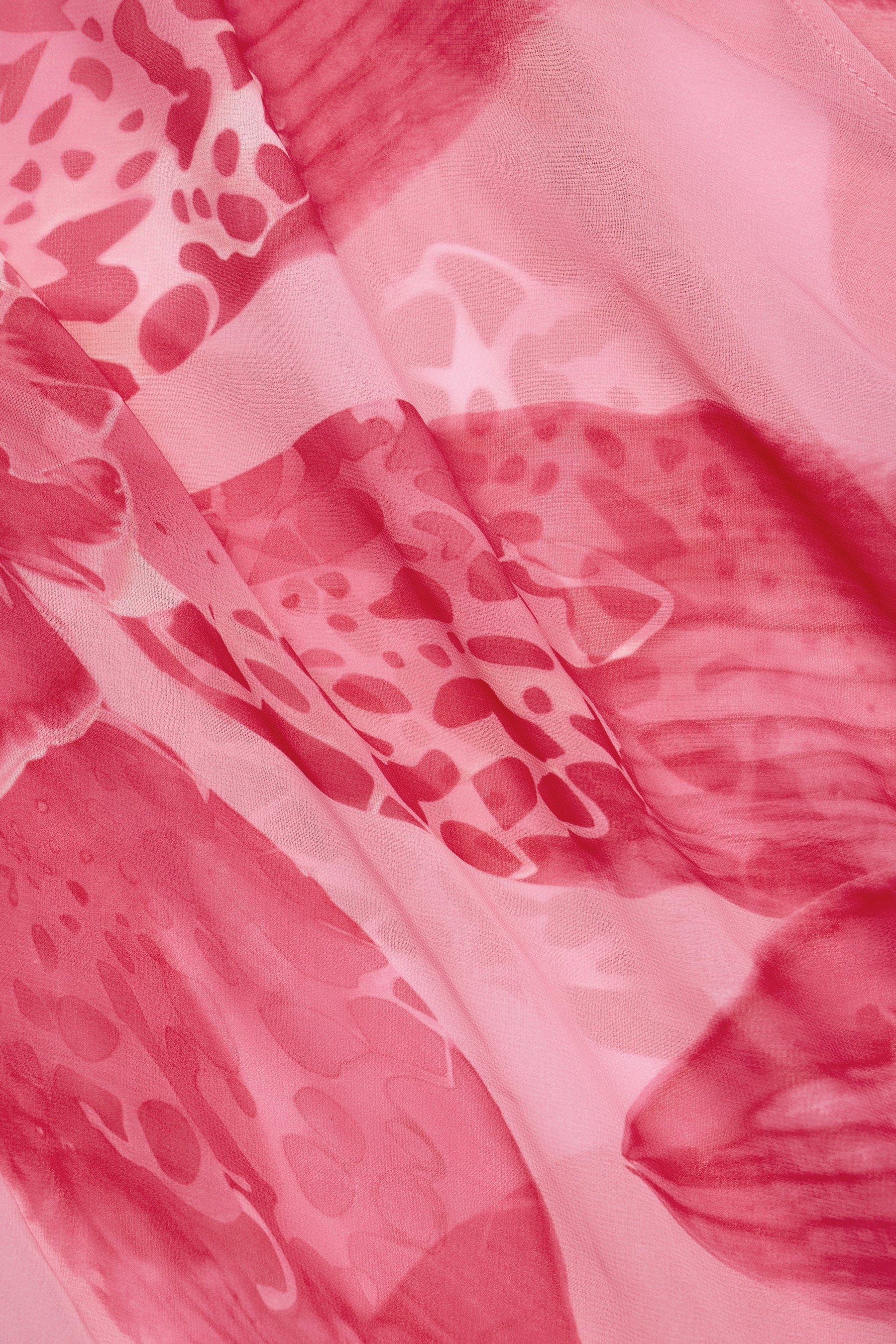 Pembe Orkide Desenli, Yaka Detaylı, Metalik Yakalı Maksi Elbise