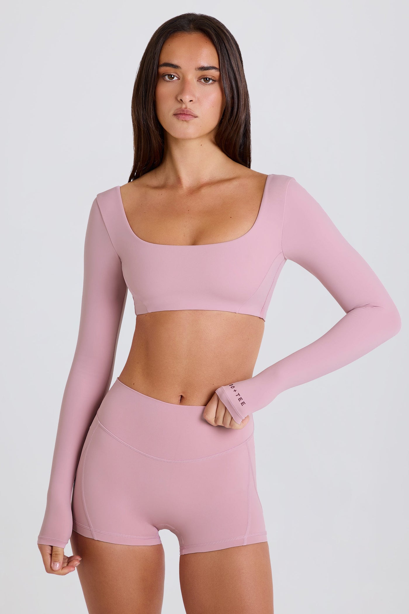 Dört Yöne Esnek, Çok Yönlü, Uzun Kollu, Mor Renkli Crop Top