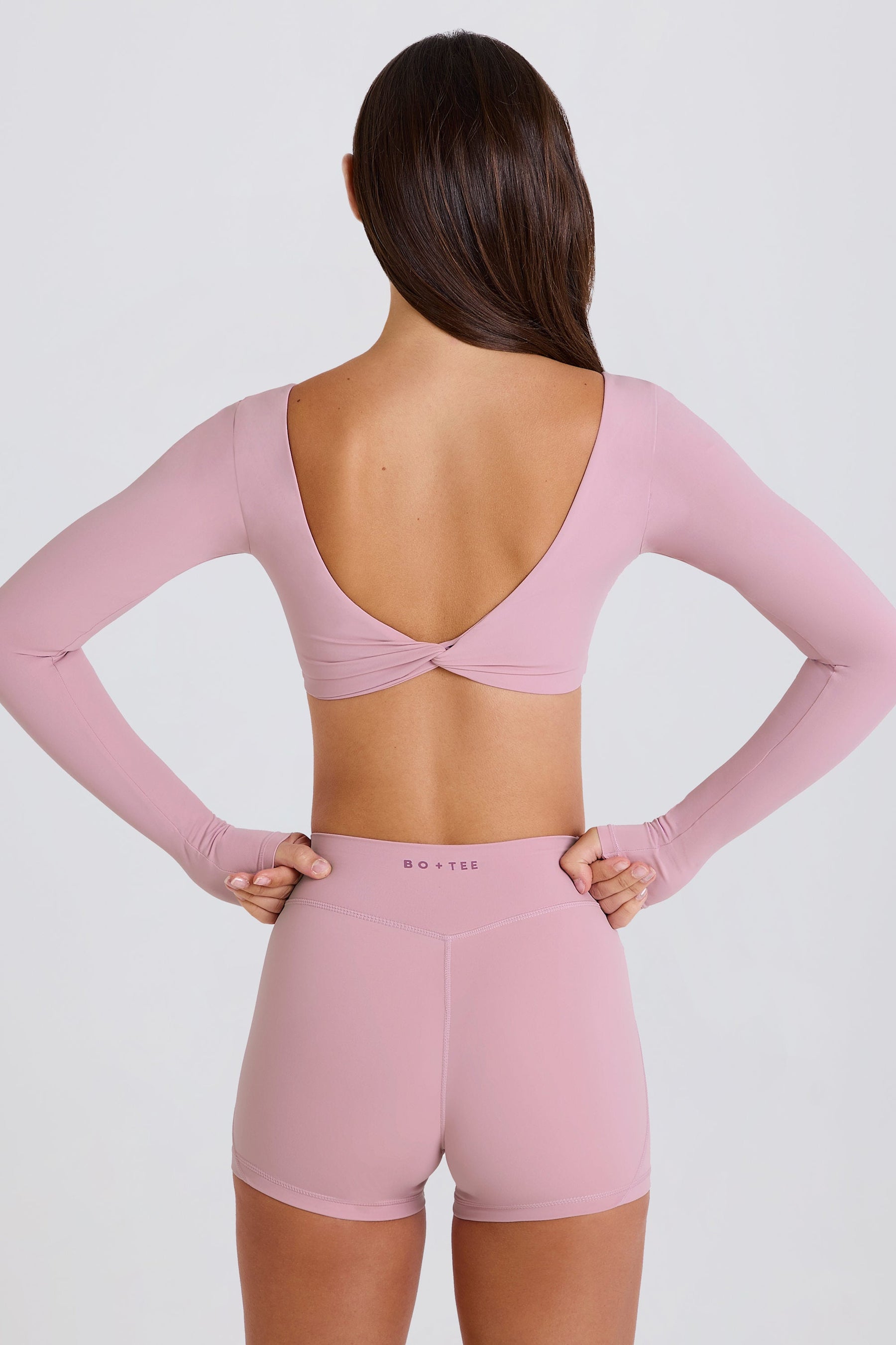 Dört Yöne Esnek, Çok Yönlü, Uzun Kollu, Mor Renkli Crop Top