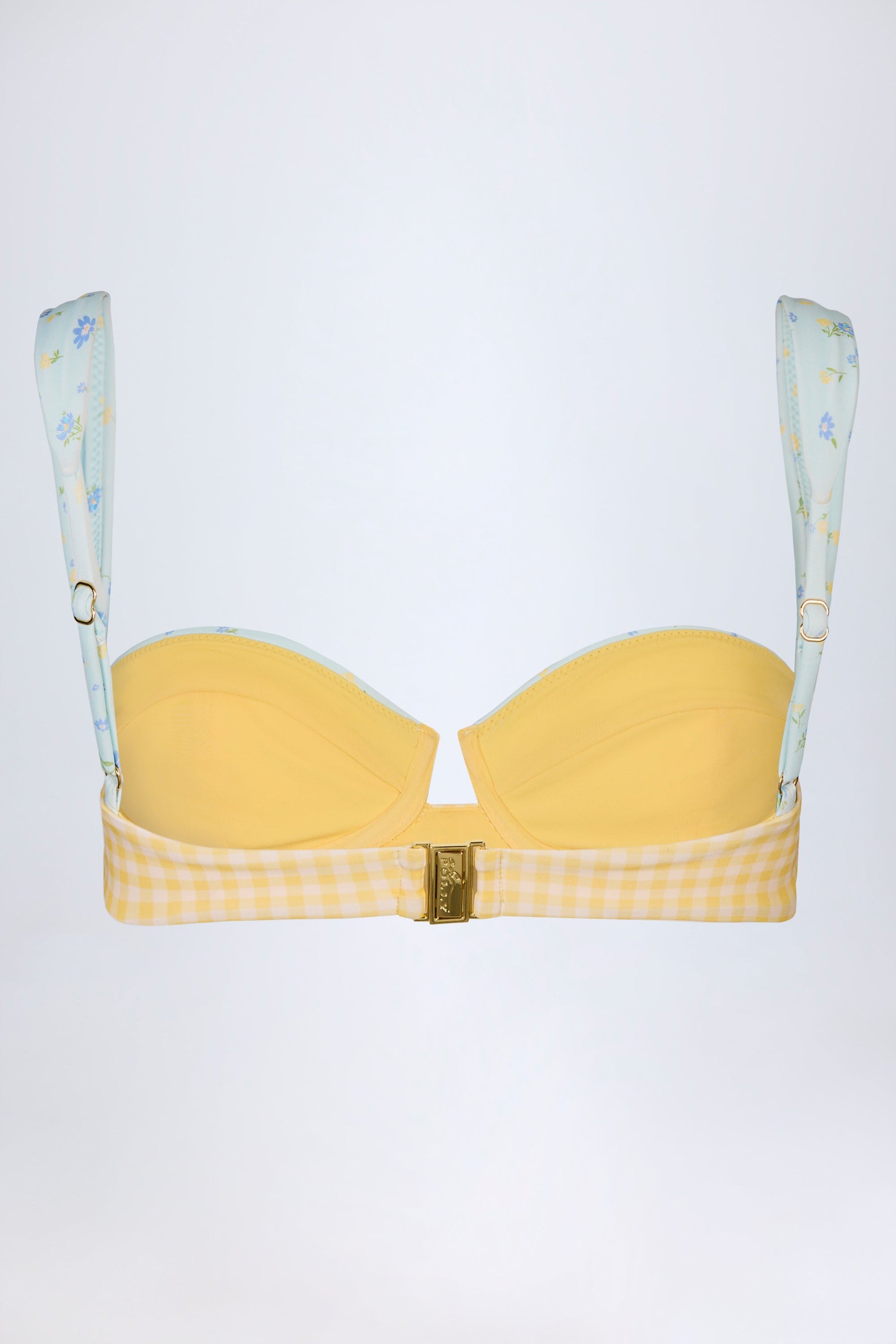 Sarı Ekose Desenli Balenli Balconette Bikini Üstü