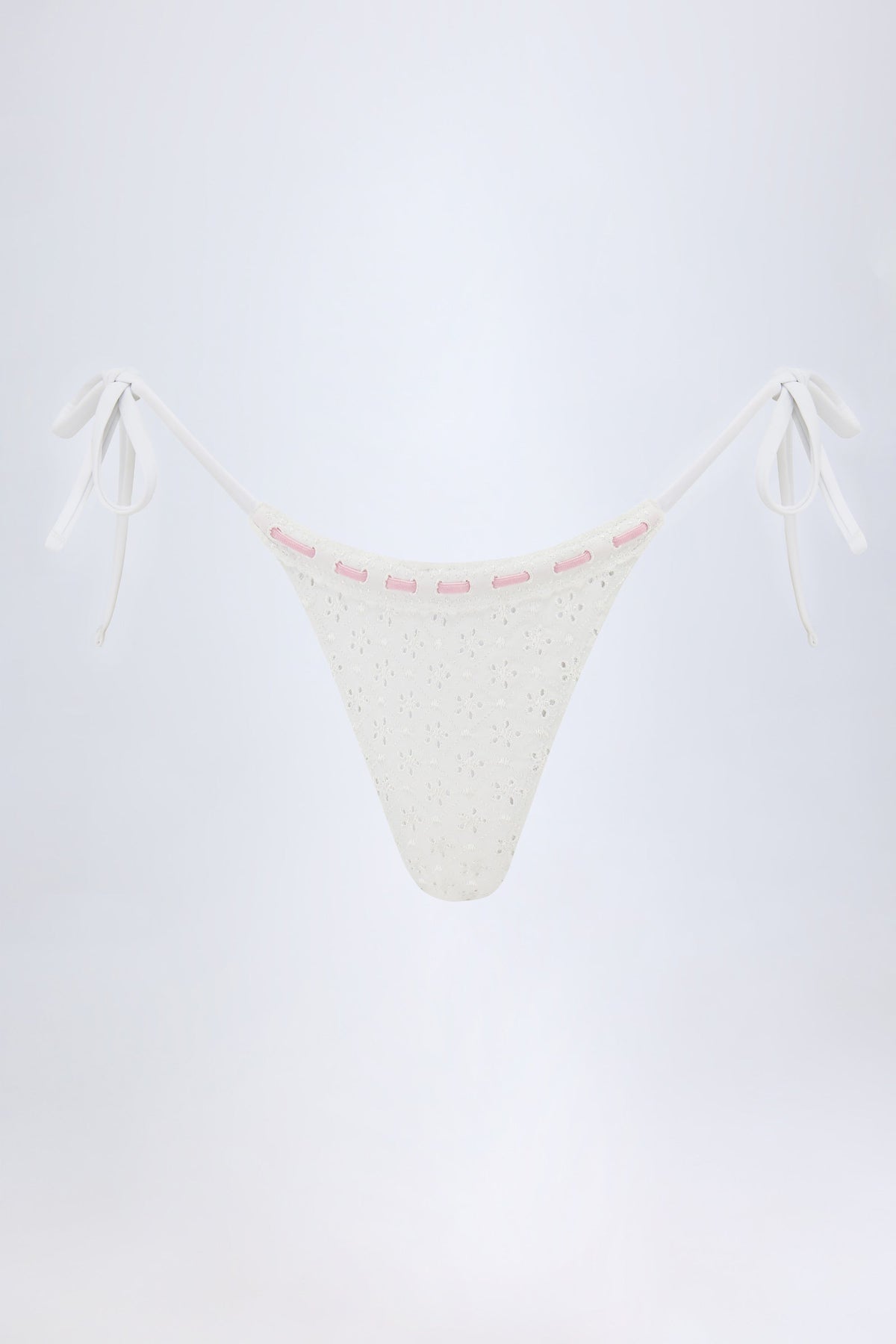 Beyaz Broderie Anglaise Yandan Bağlamalı Tanga Bikini Altı