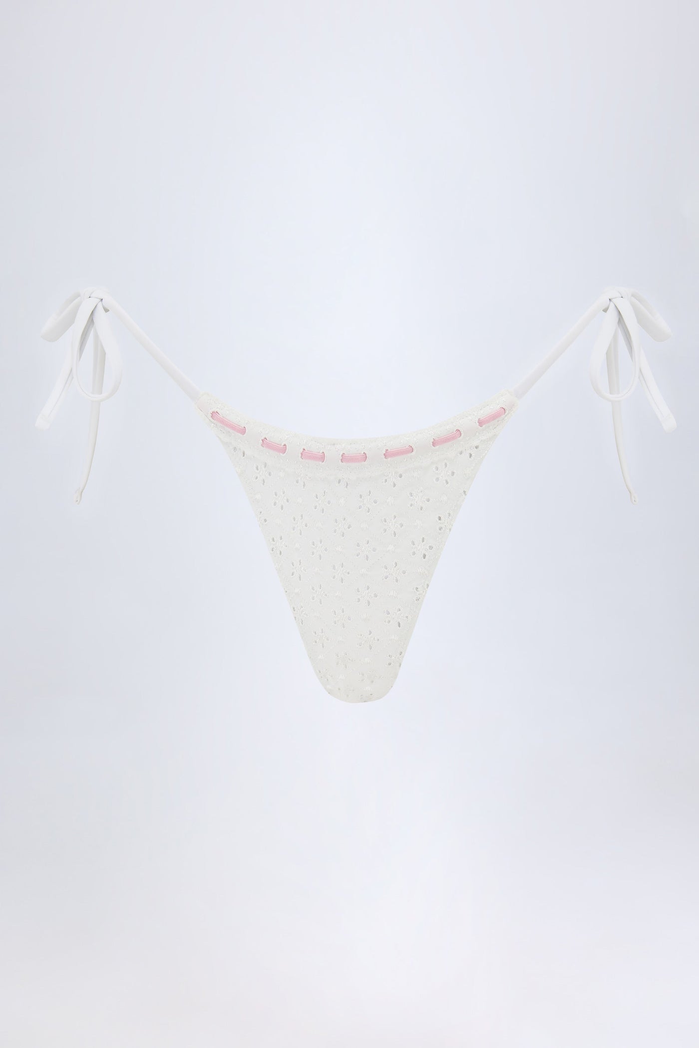Beyaz Broderie Anglaise Yandan Bağlamalı Tanga Bikini Altı