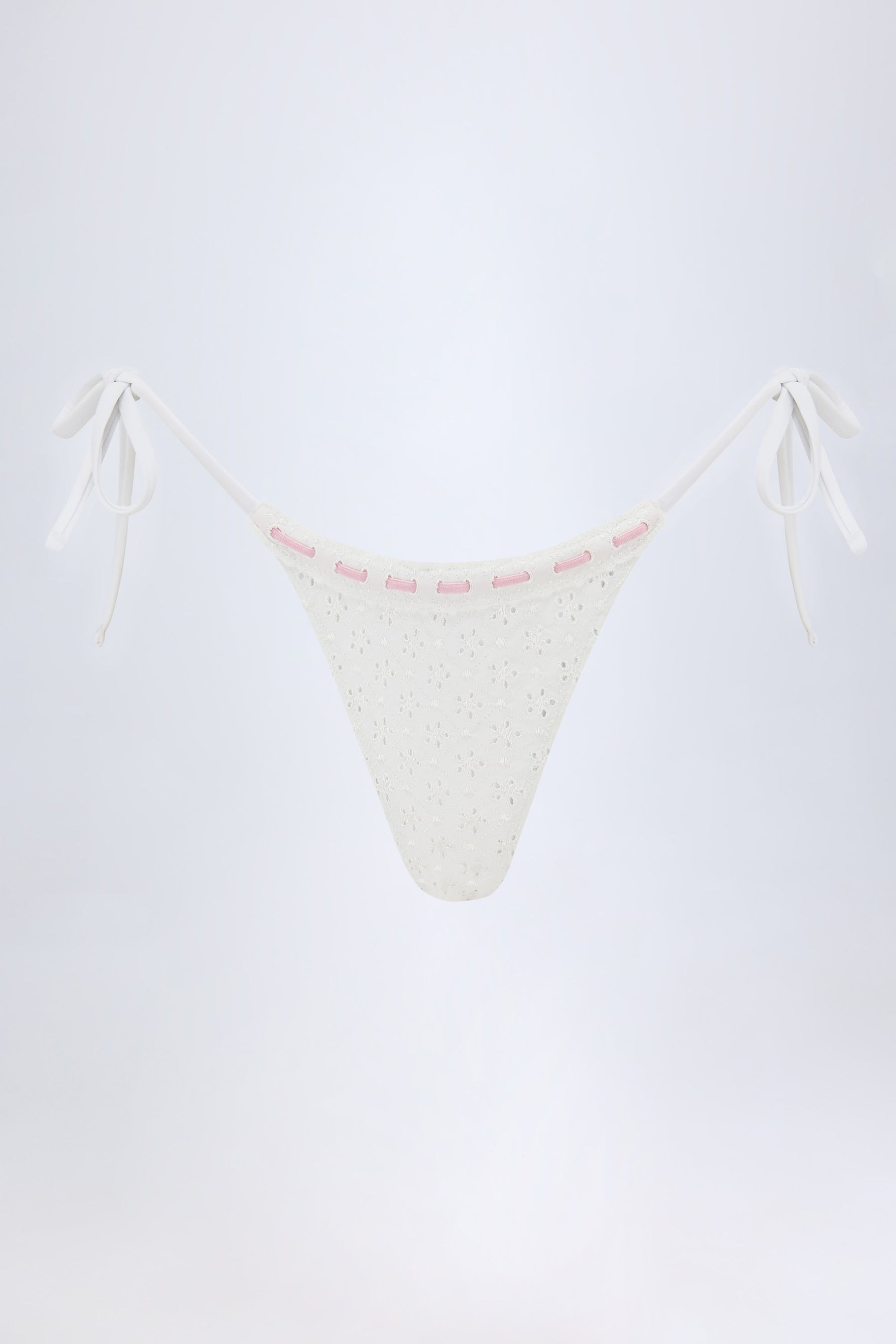 Beyaz Broderie Anglaise Yandan Bağlamalı Tanga Bikini Altı